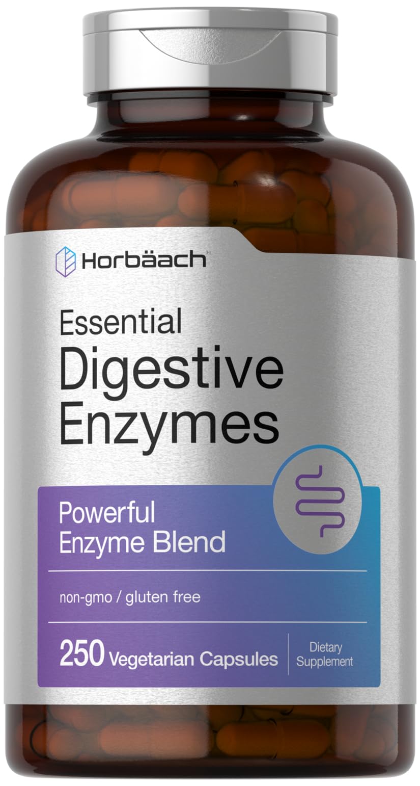 Horbäach Enzimas Digestivas Esenciales en botella para apoyo digestivo diario