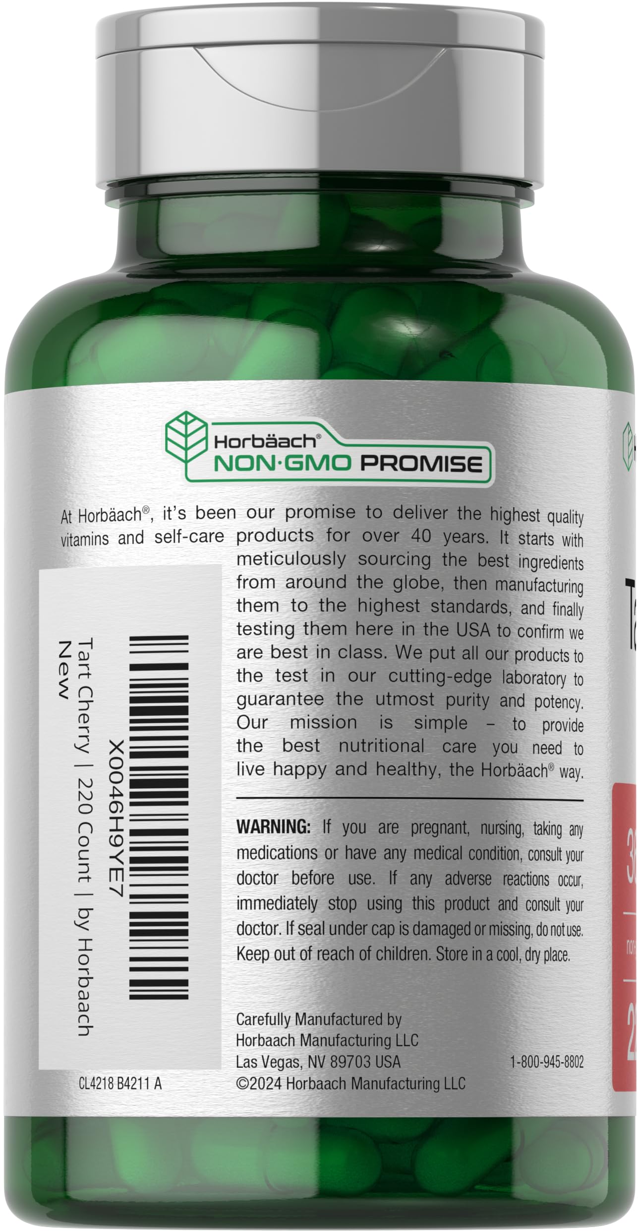 Horbaach Extracto de Cereza Ácida, cápsulas de liberación rápida para conveniencia.