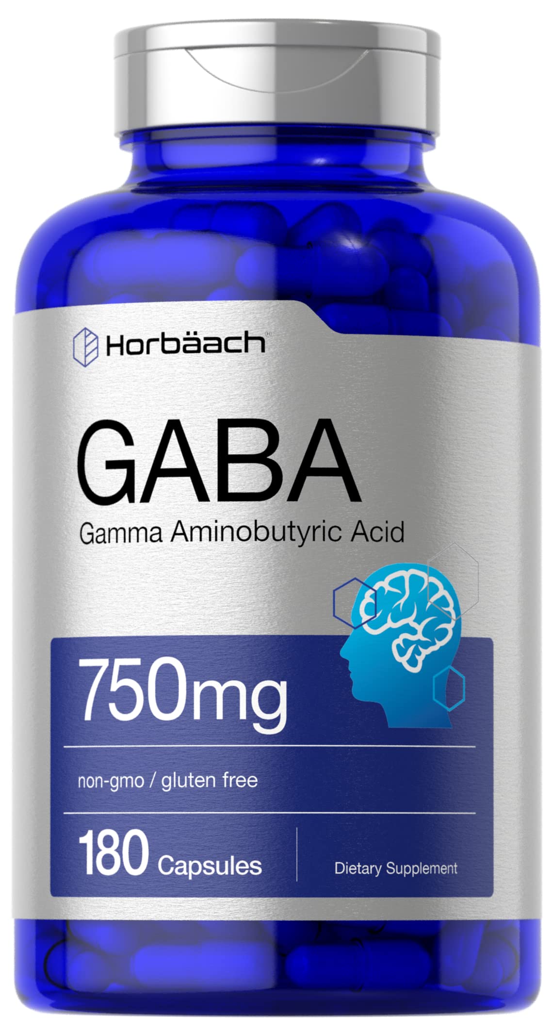 Horbaach GABA 750 mg, frasco de cápsulas, liberación rápida para relajación diaria
