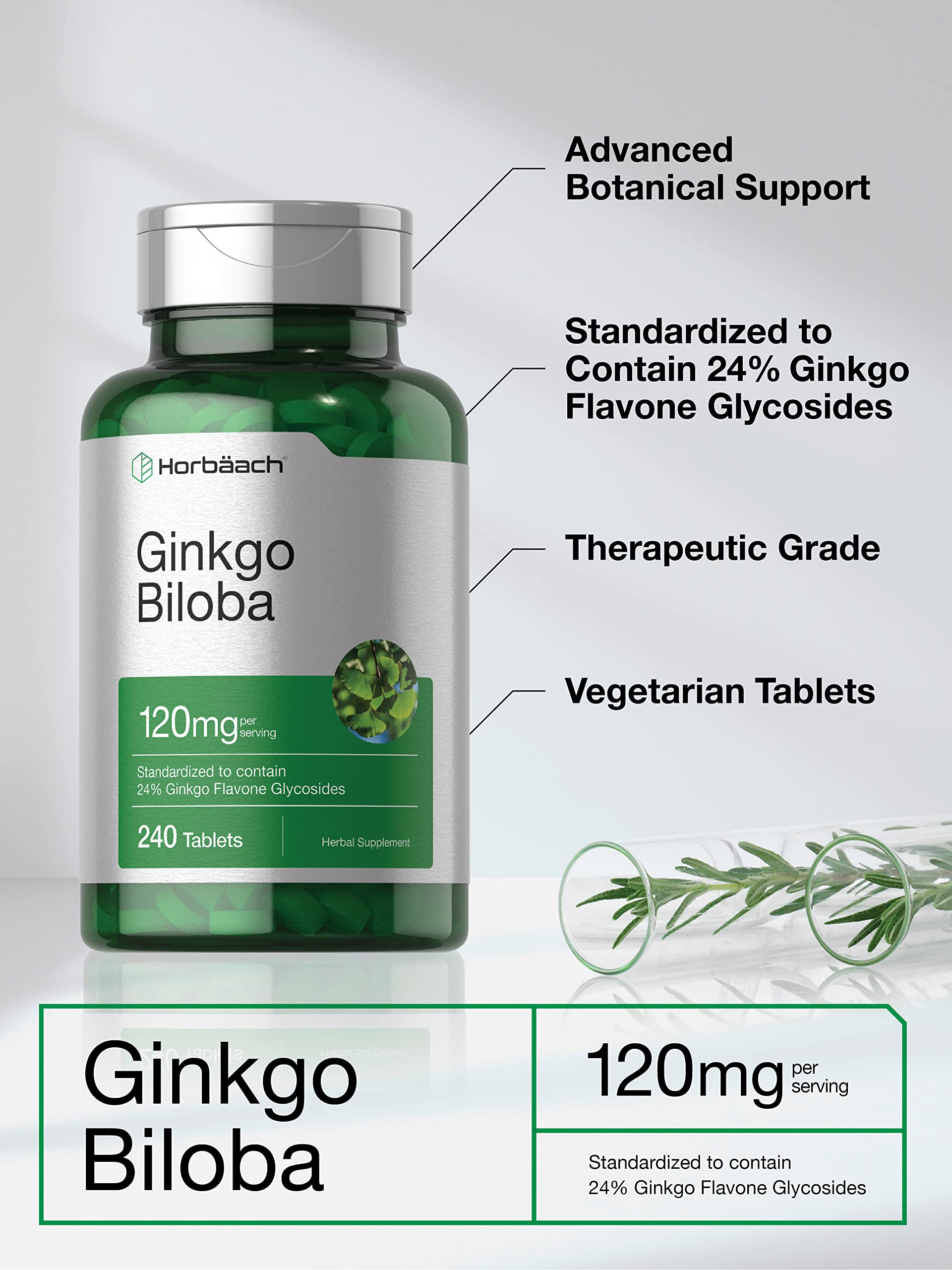 Horbäach Ginkgo Biloba: botella con 240 tabletas para uso diario