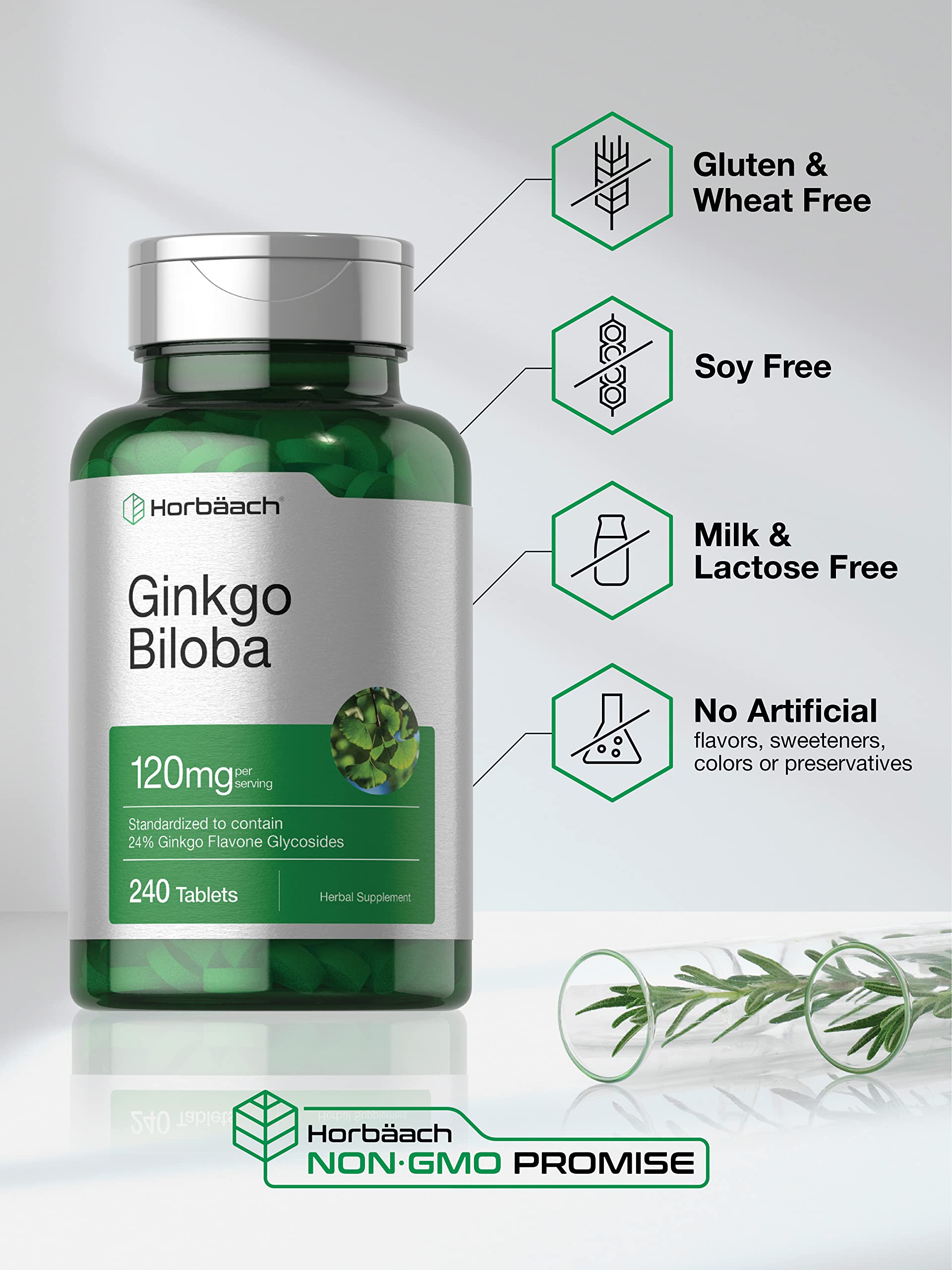 Horbäach Ginkgo Biloba: etiqueta destacando fórmula estandarizada