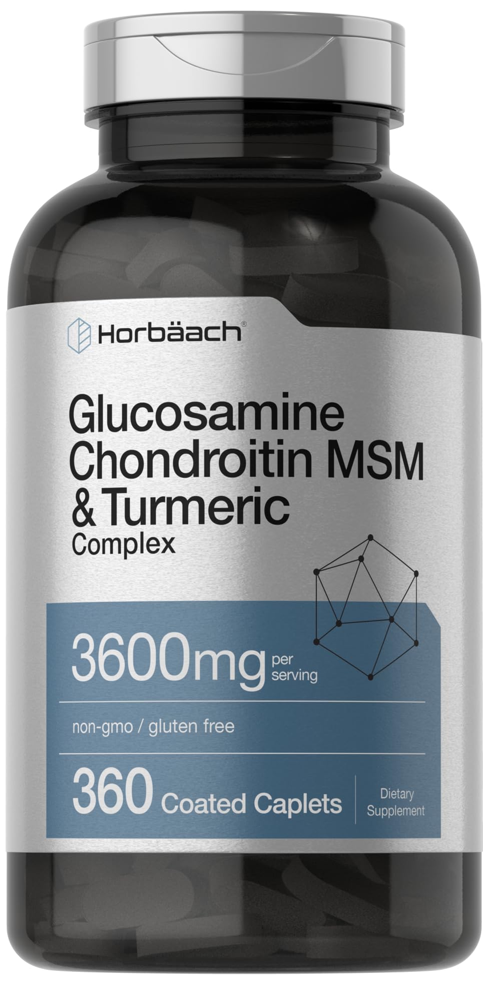 Horbäach Glucosamina Condroitina MSM con curcuma, botella: apoyo para la movilidad diaria.