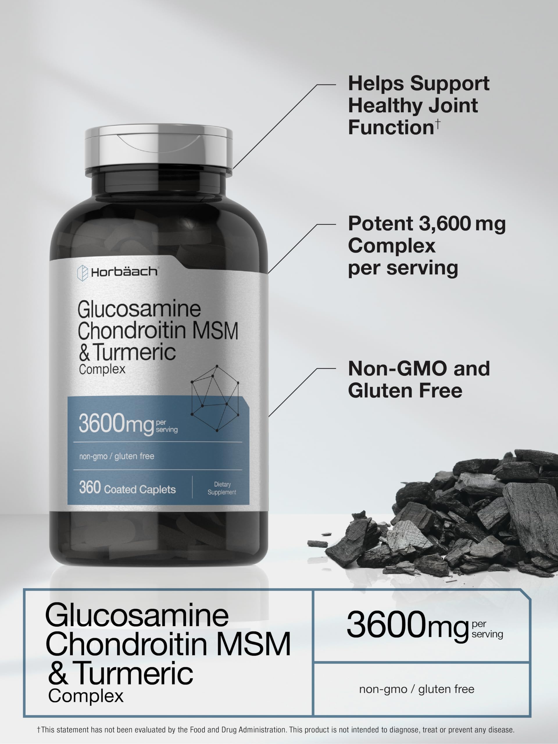 Horbäach Glucosamina Condroitina MSM, caja: combinación equilibrada para uso cotidiano.