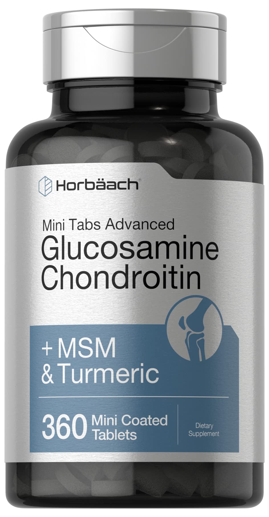 Horbäach Glucosamina Condroitina MSM Cúrcuma: empaque práctico para uso diario.