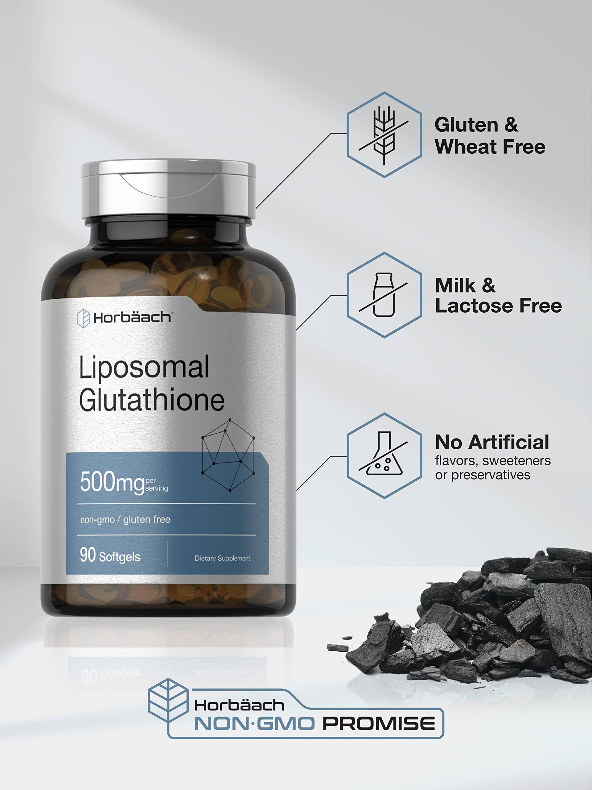 Empaque frontal de Horbaach Glutatión Liposomal, fácil identificación.