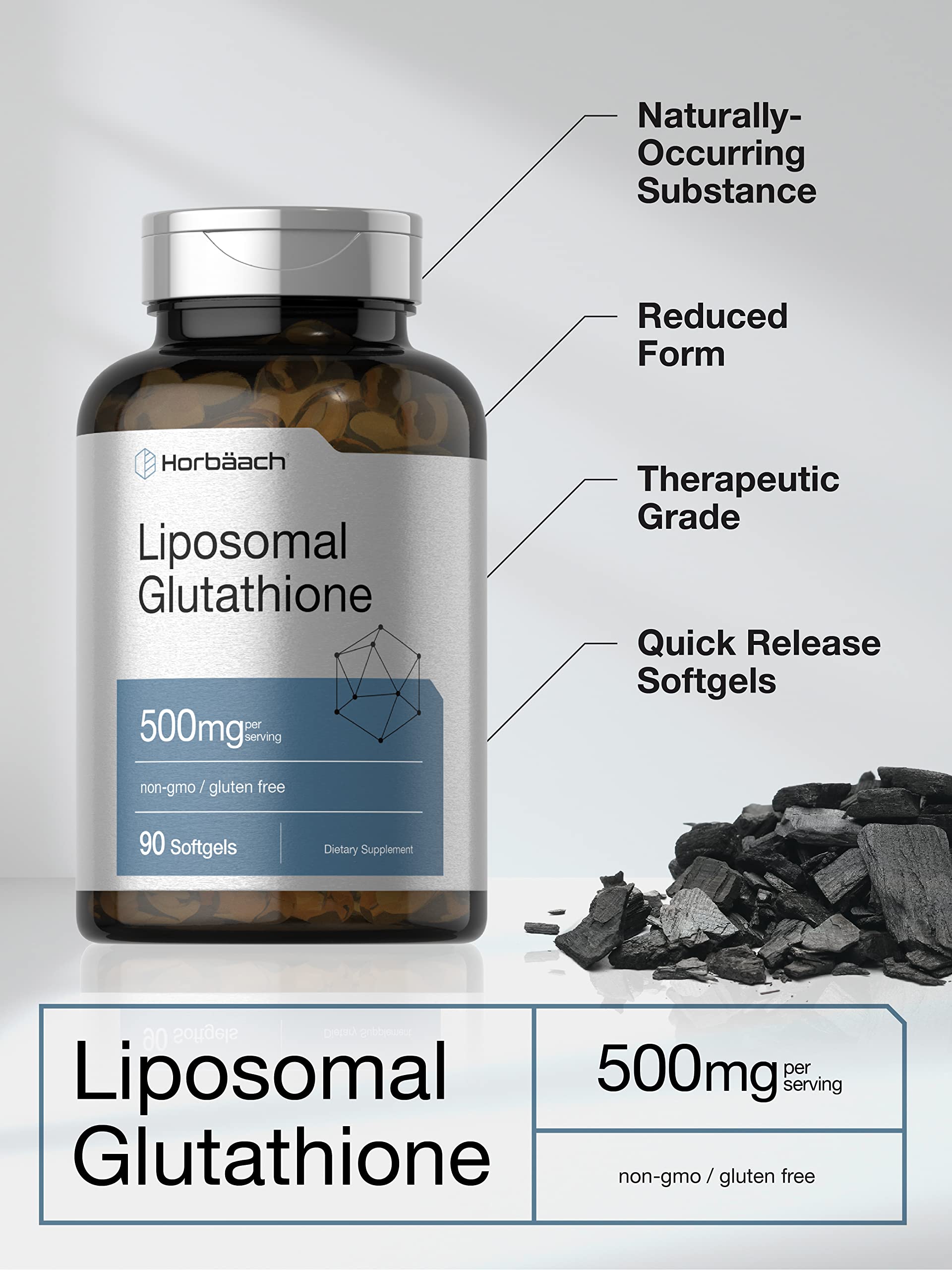 Etiqueta de Horbaach Glutatión Liposomal con información de pureza.