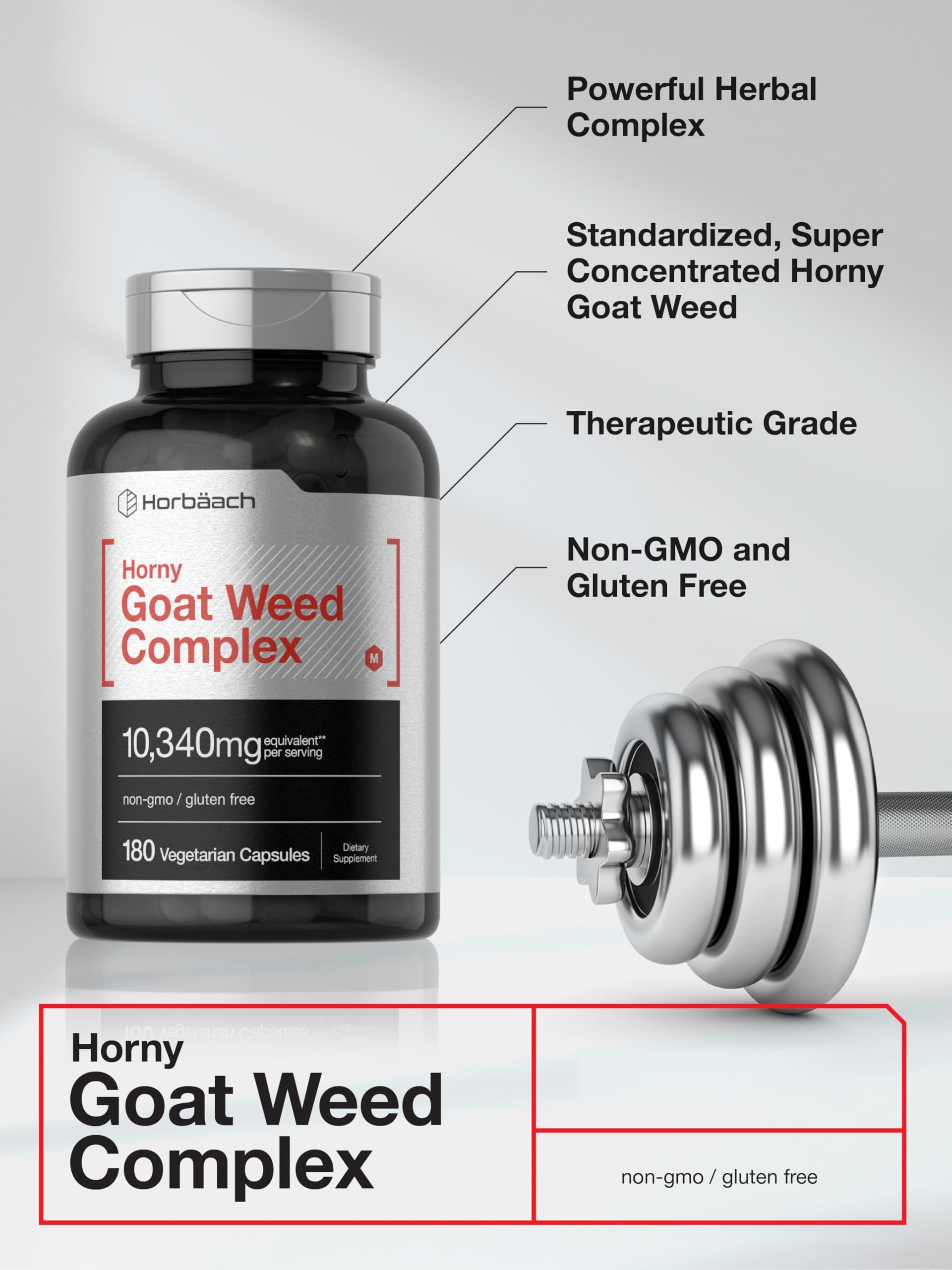 Horbaach Horny Goat Weed Complex - ingredientes Tribulus y Maca para bienestar.