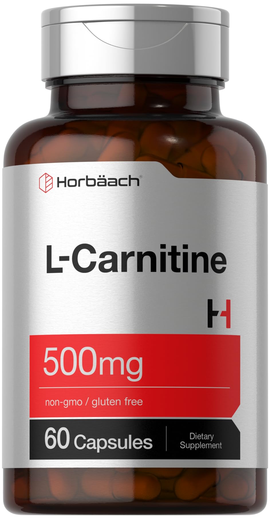 Horbäach L-Carnitine 500 mg, botella: impulso diario y energía sostenida.