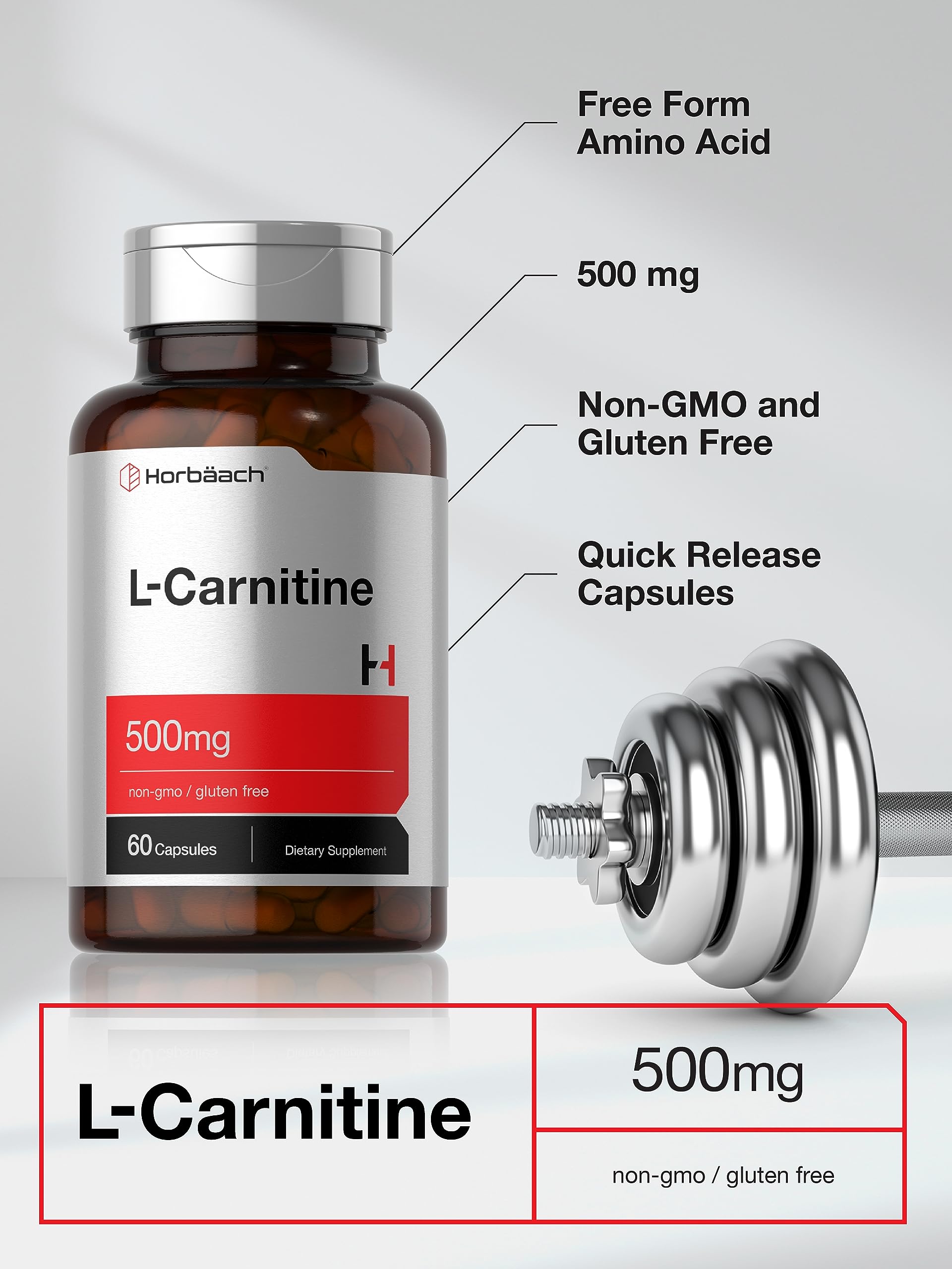 Etiqueta Horbäach L-Carnitine 500 mg: información clara para una toma informada.