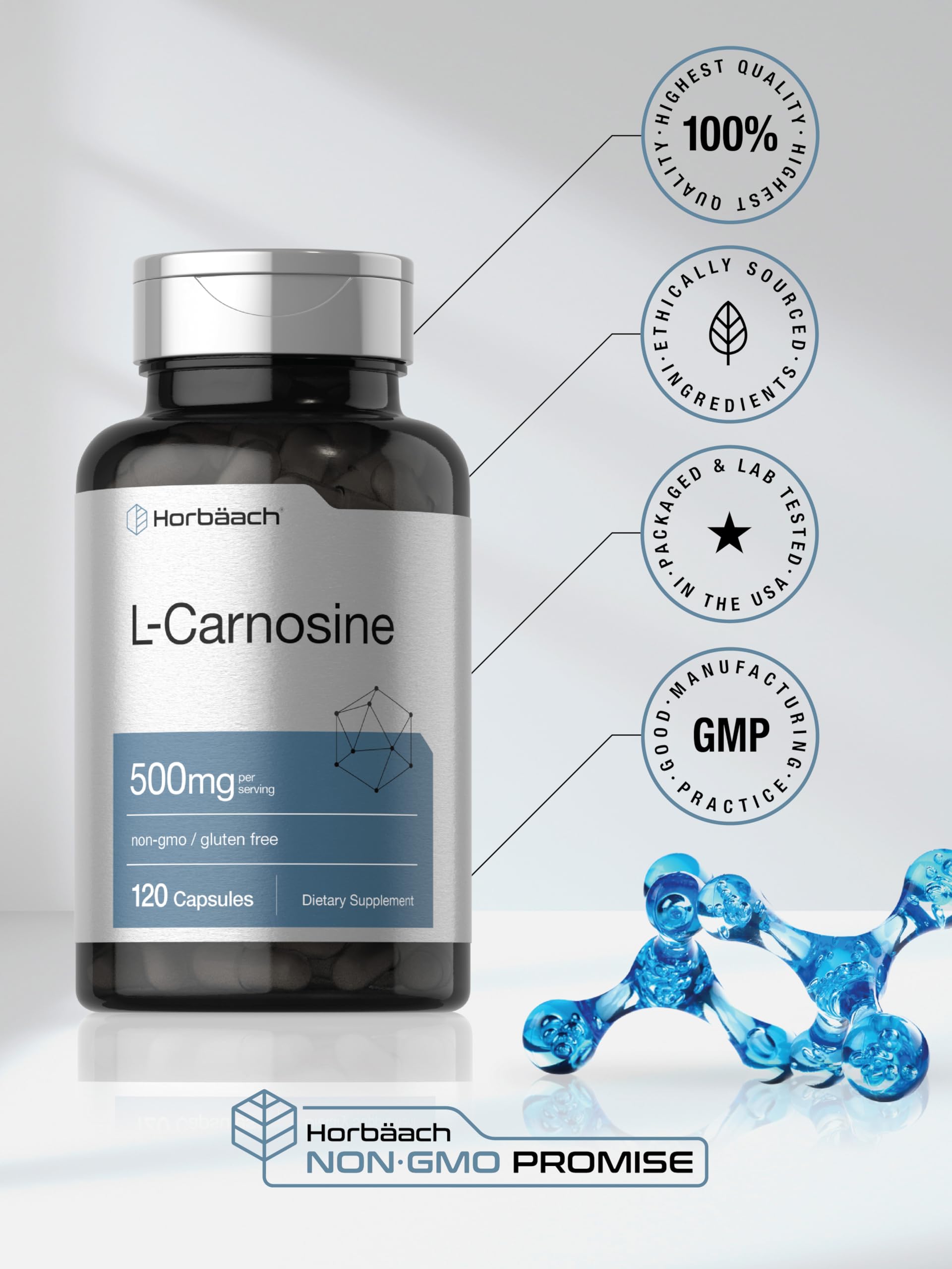 Cápsulas Horbaach L-Carnosina 500 mg para una dosis diaria segura