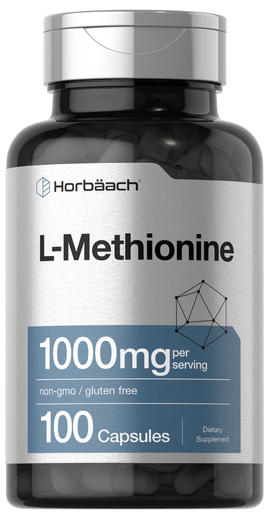 Horbäach L-metionina 1000 mg, cápsulas de liberación rápida para uso diario.