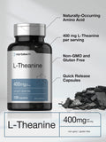 Horbaach L-Theanine Suplemento, etiqueta con dosis clara