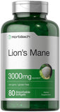 Horbäach Lions Mane softgels en botella, suplemento absorbible para uso diario.