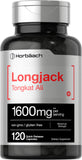 Horbäach Longjack Tongkat Ali: cápsulas en frasco frontal para uso diario.