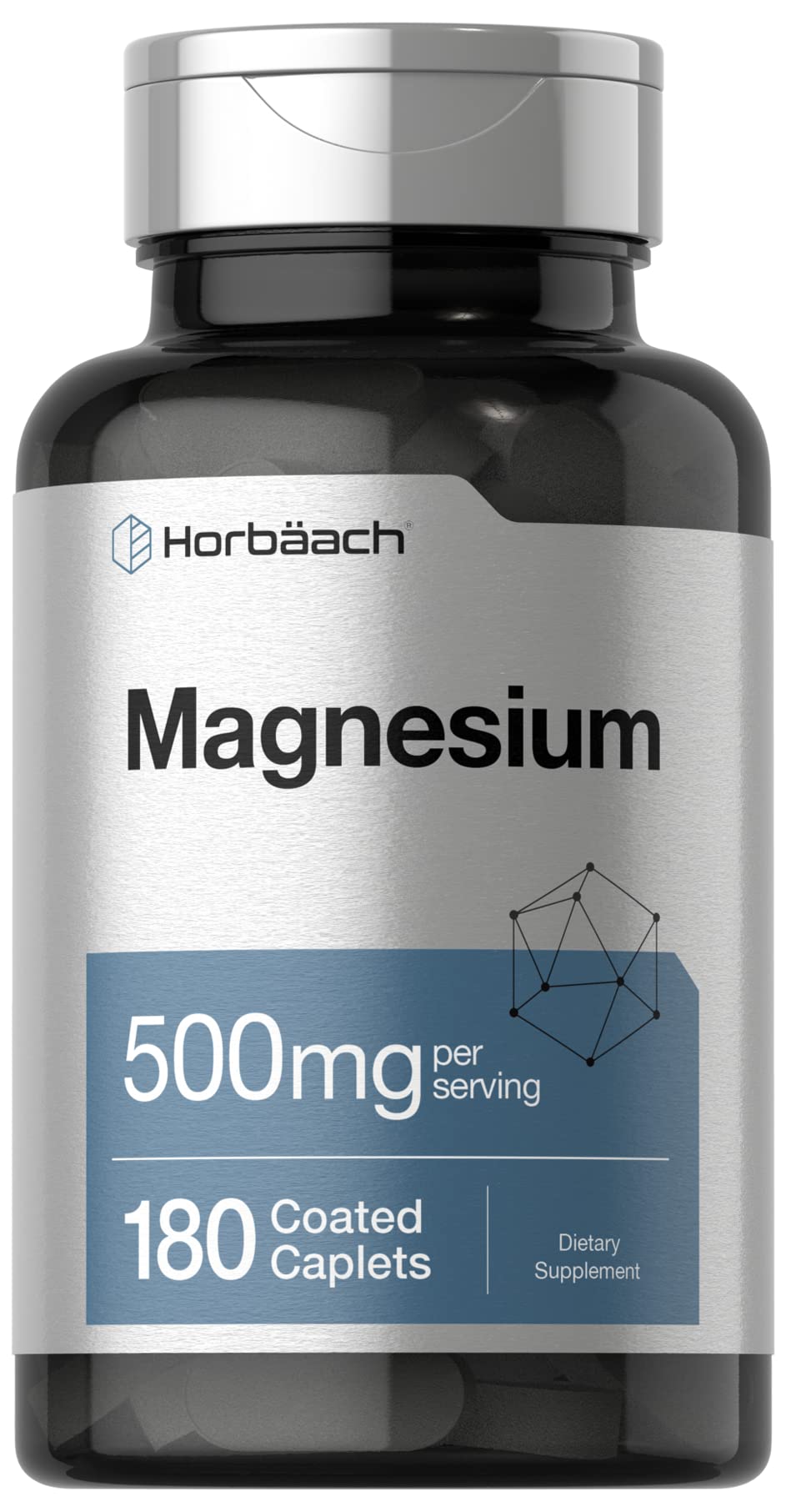 Horbaach Magnesio 500 mg, botella visible, apoyo diario para músculos y nervios.