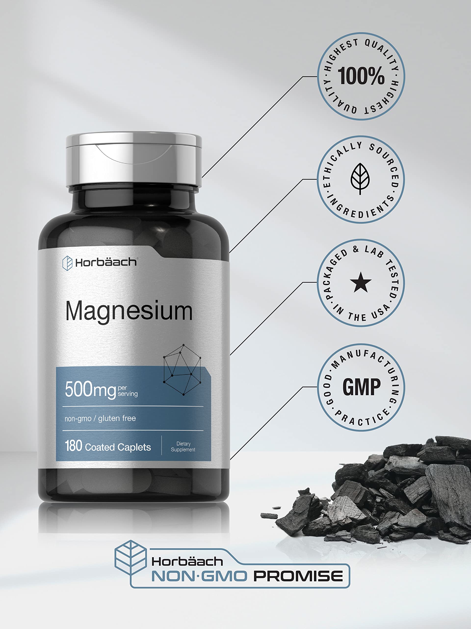 Envase libre de gluten de Horbaach Magnesio 500 mg.