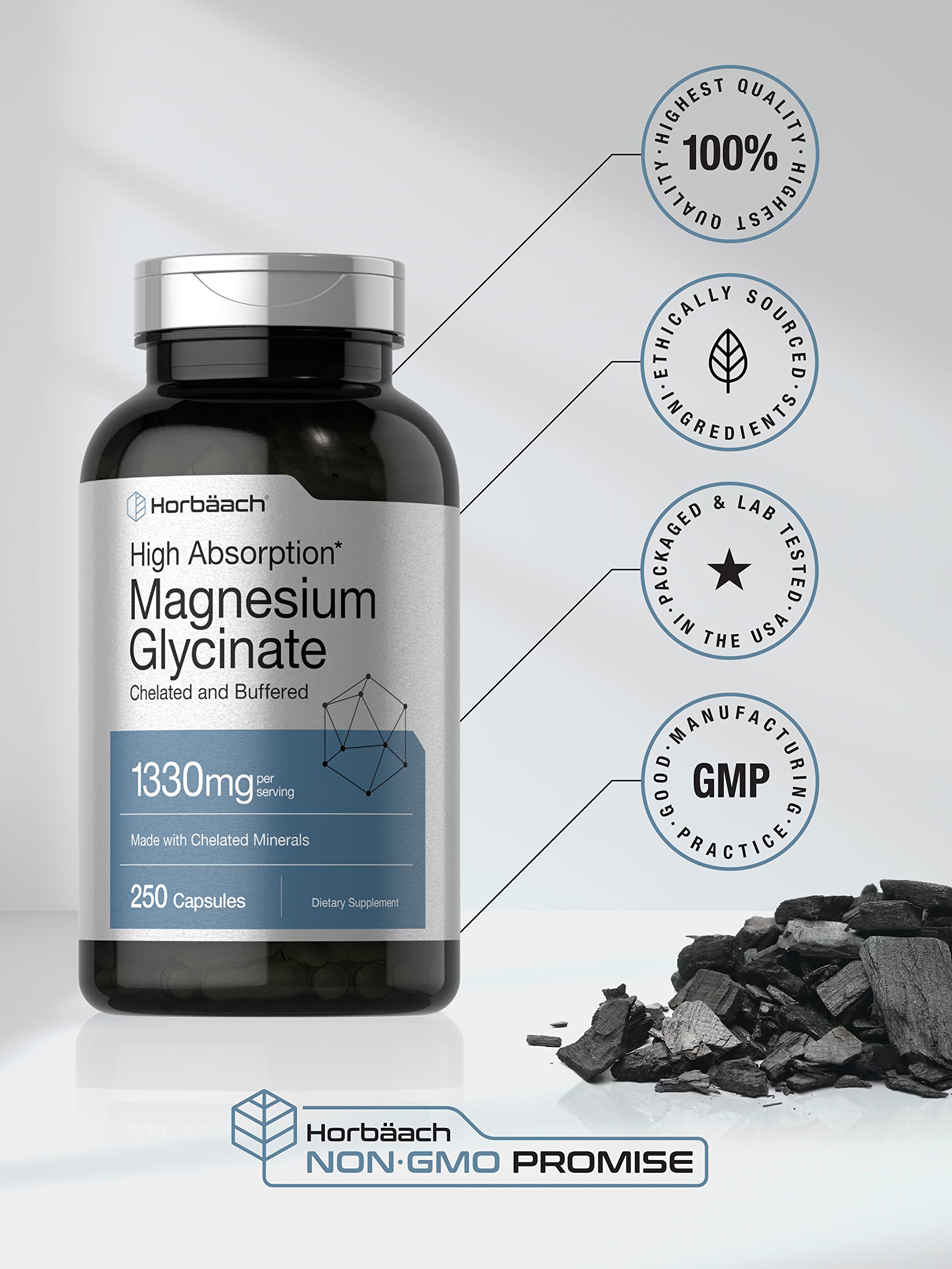 Horbaach Magnesio Glicinato ingredientes con minerales quelados para absorción suave