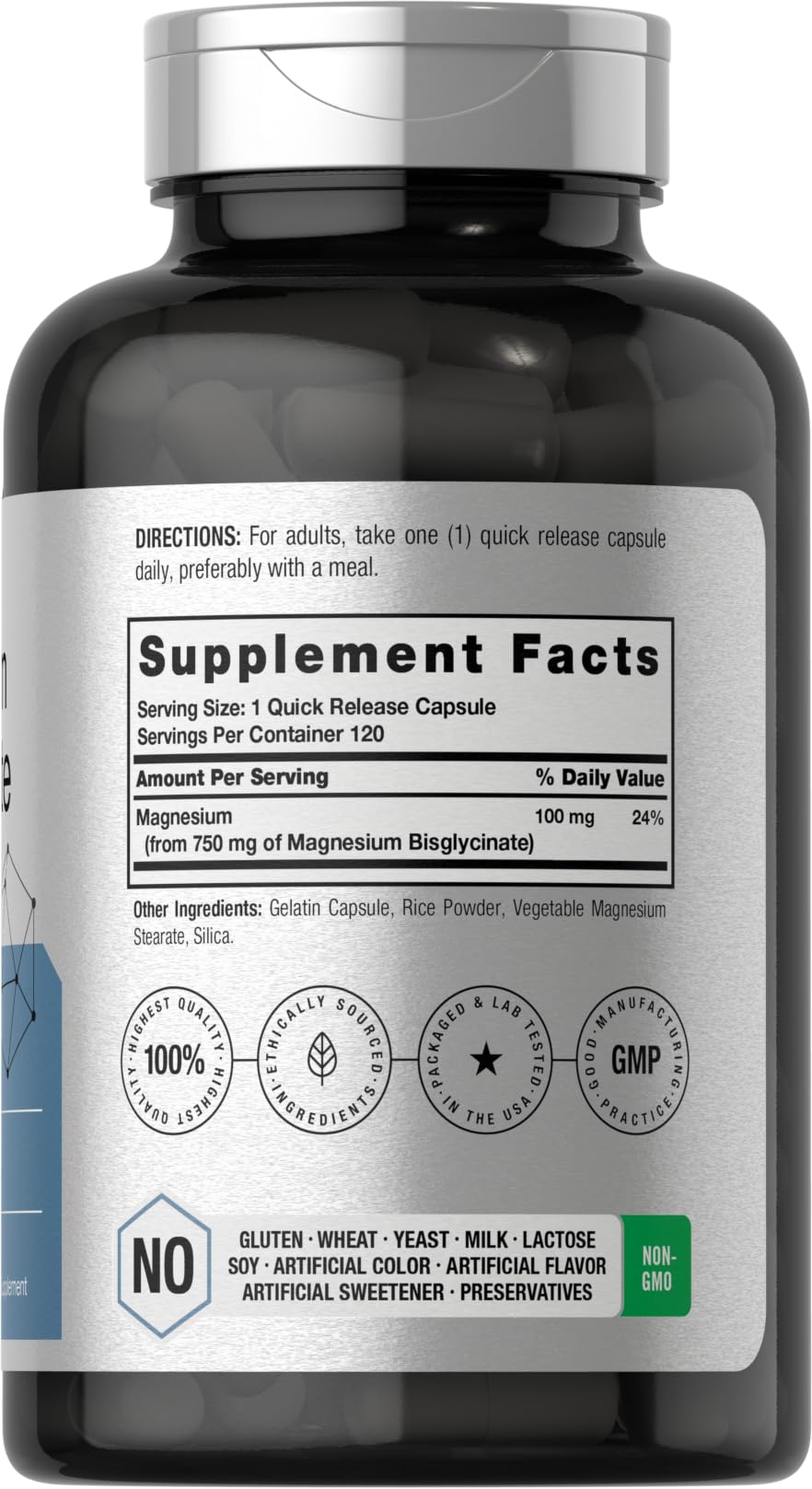 Frasco de Horbäach Magnesium Bisglycinate con 120 cápsulas.