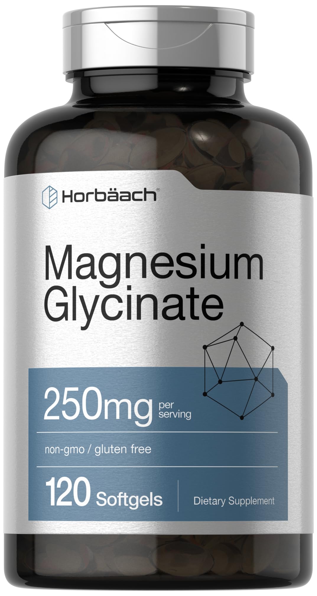 Horbäach Magnesio glicinato, botella vertiendo: posible apoyo para la relajación muscular diaria.