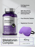 Horbäach Melatonina 40 mg, etiqueta con manzanilla y ashwagandha