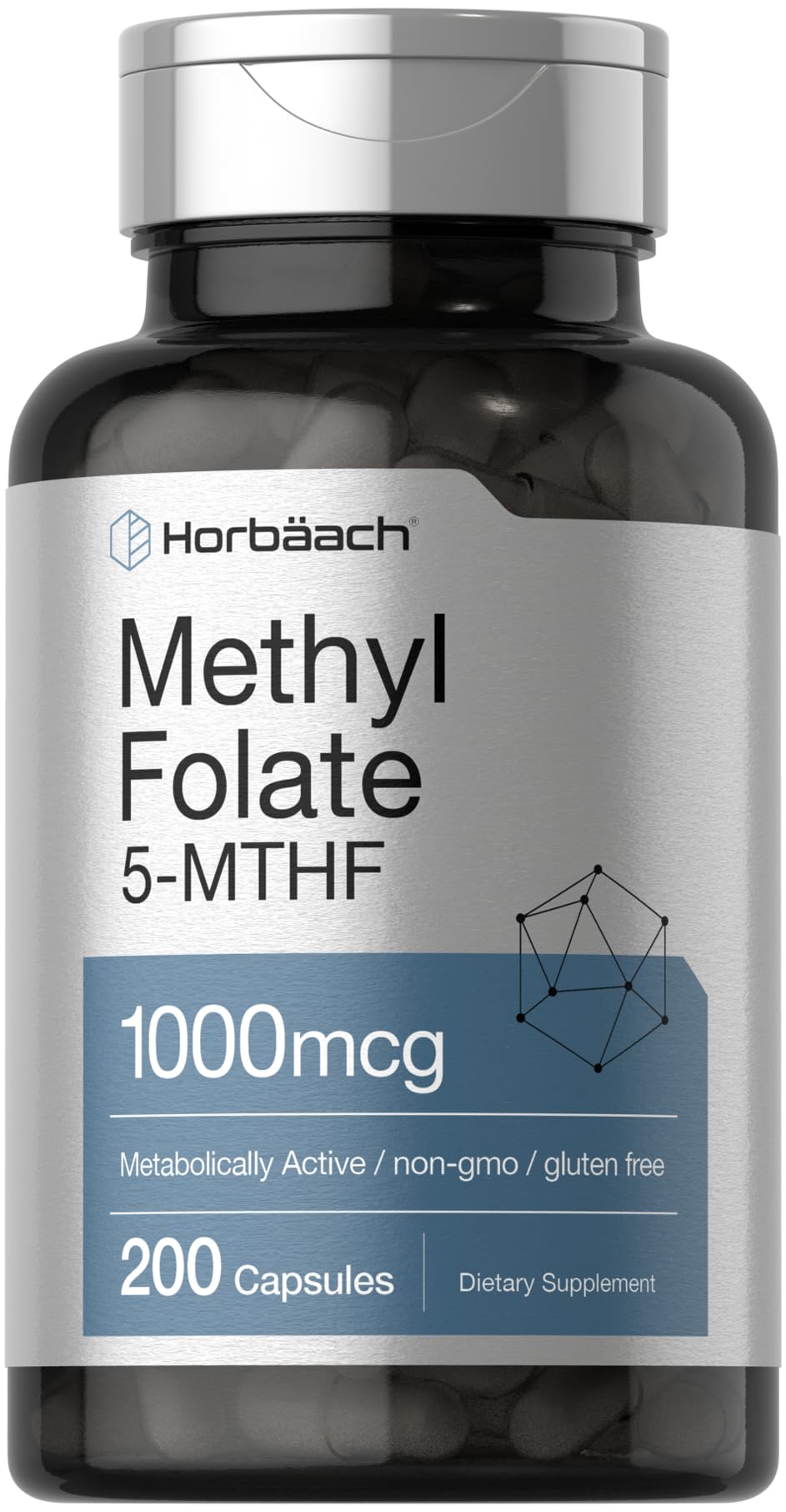 Horbäach Metil Folato 1000mcg cápsulas: alta biodisponibilidad para uso diario.