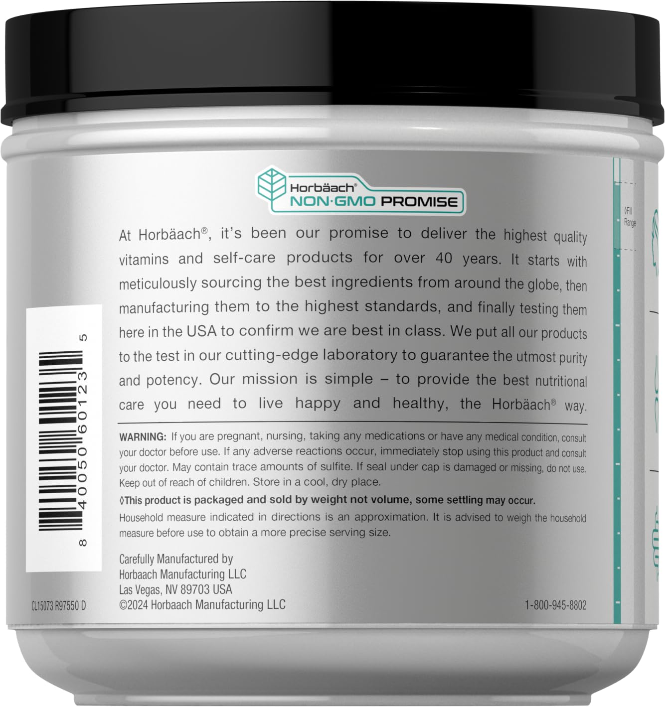 Horbaach Multi Colágeno etiqueta del producto informa ingredientes y beneficios.