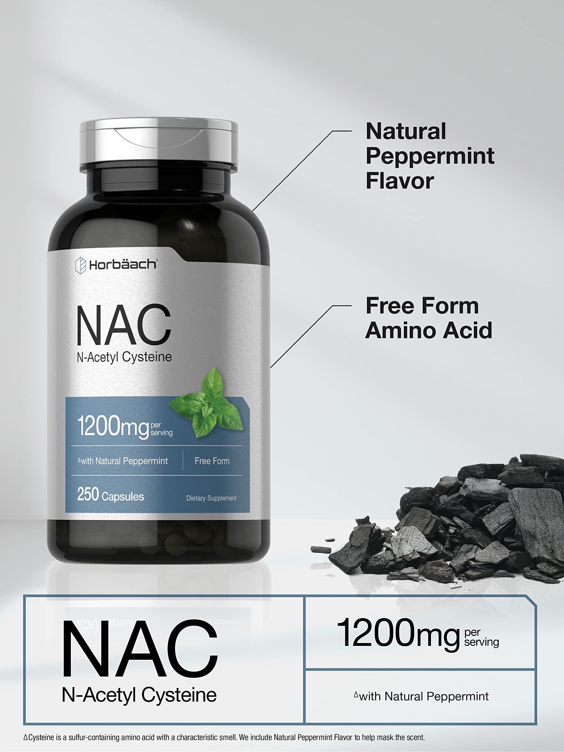 Horbäach NAC cápsulas sabor menta natural: toma agradable durante la ingesta.