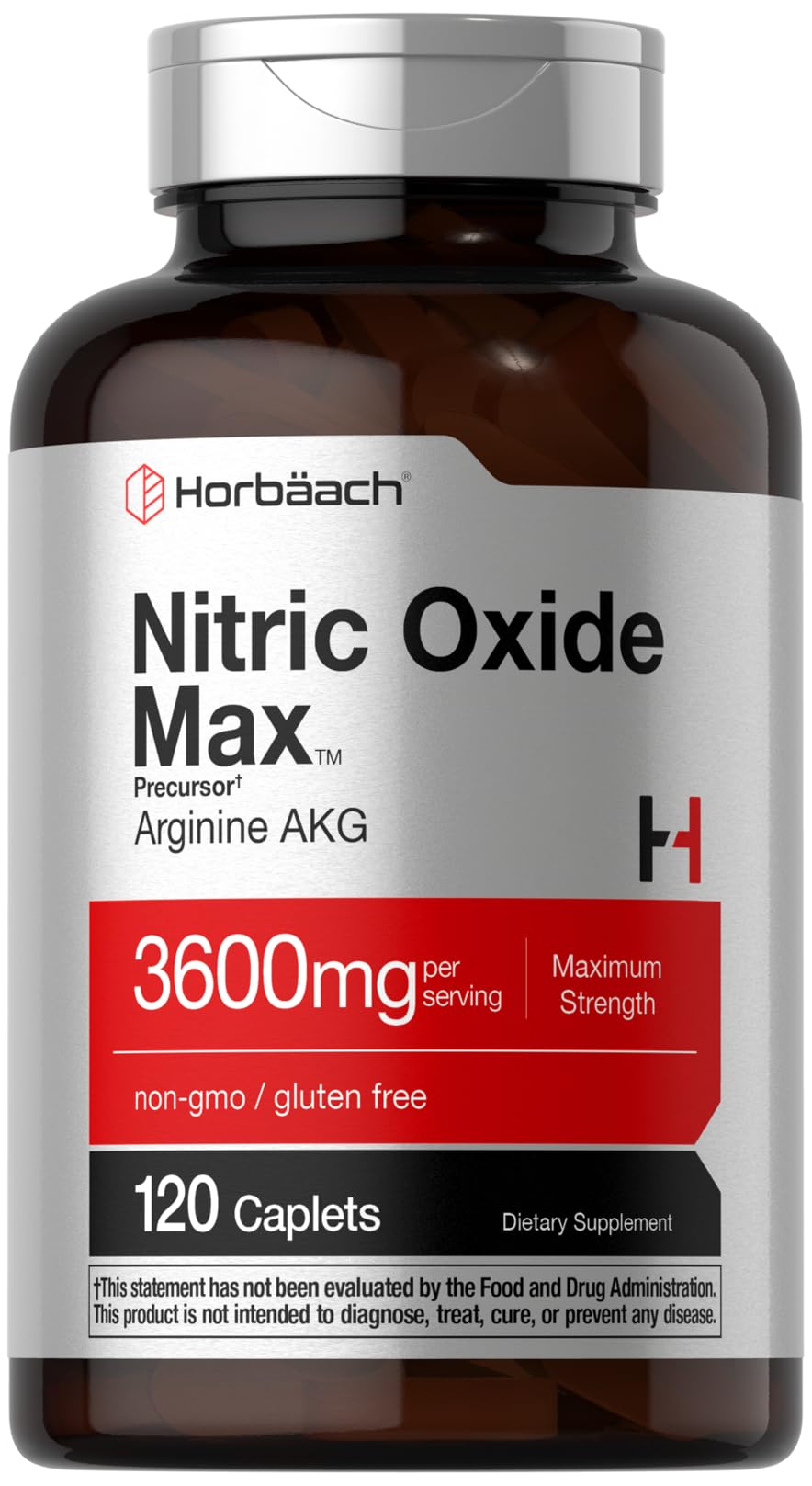 Horbäach Nitric Oxide Max 3600mg — botella frontal para entrenar