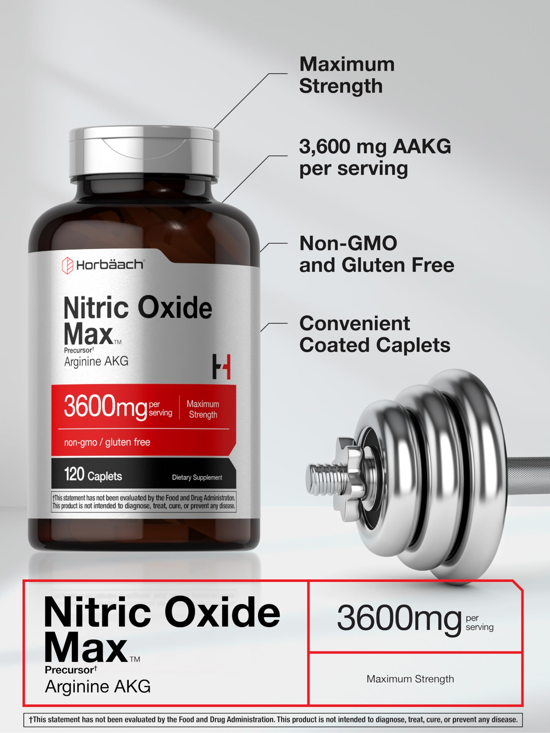 Horbäach Nitric Oxide Max 3600mg — detalle de etiqueta y pureza