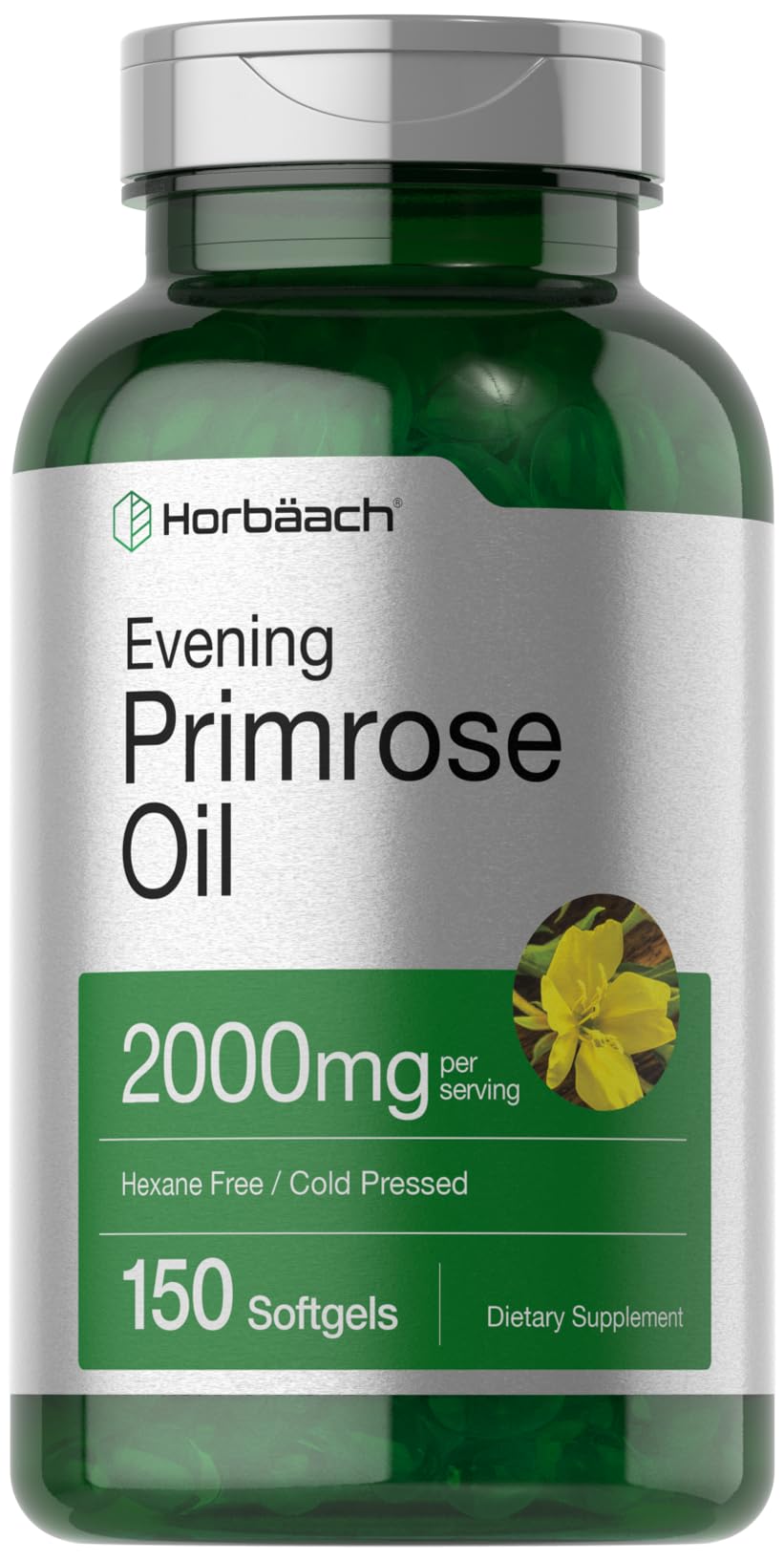 Horbäach onagra aceite 2000 mg cápsulas suaves en botella, uso diario recomendado