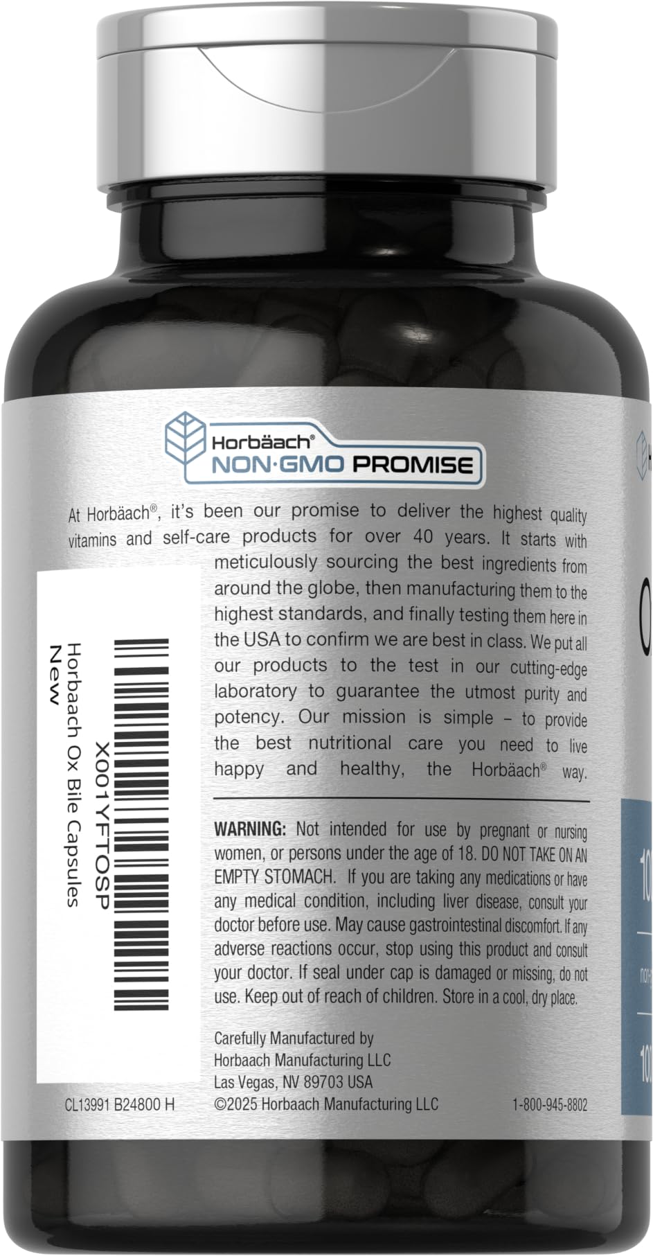 Horbaach Ox Bile: blister de cápsulas para dosificación conveniente.