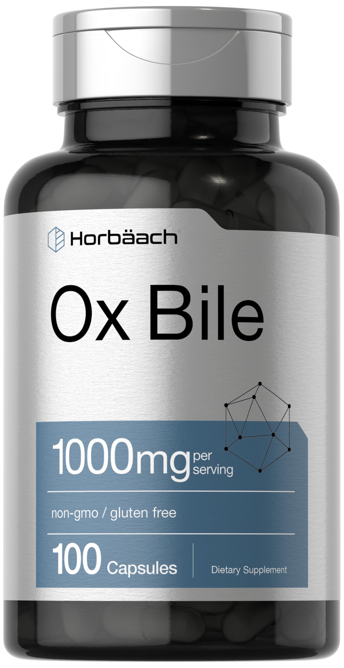 Horbaach Ox Bile: cápsulas de 1000 mg para apoyo digestivo diario.