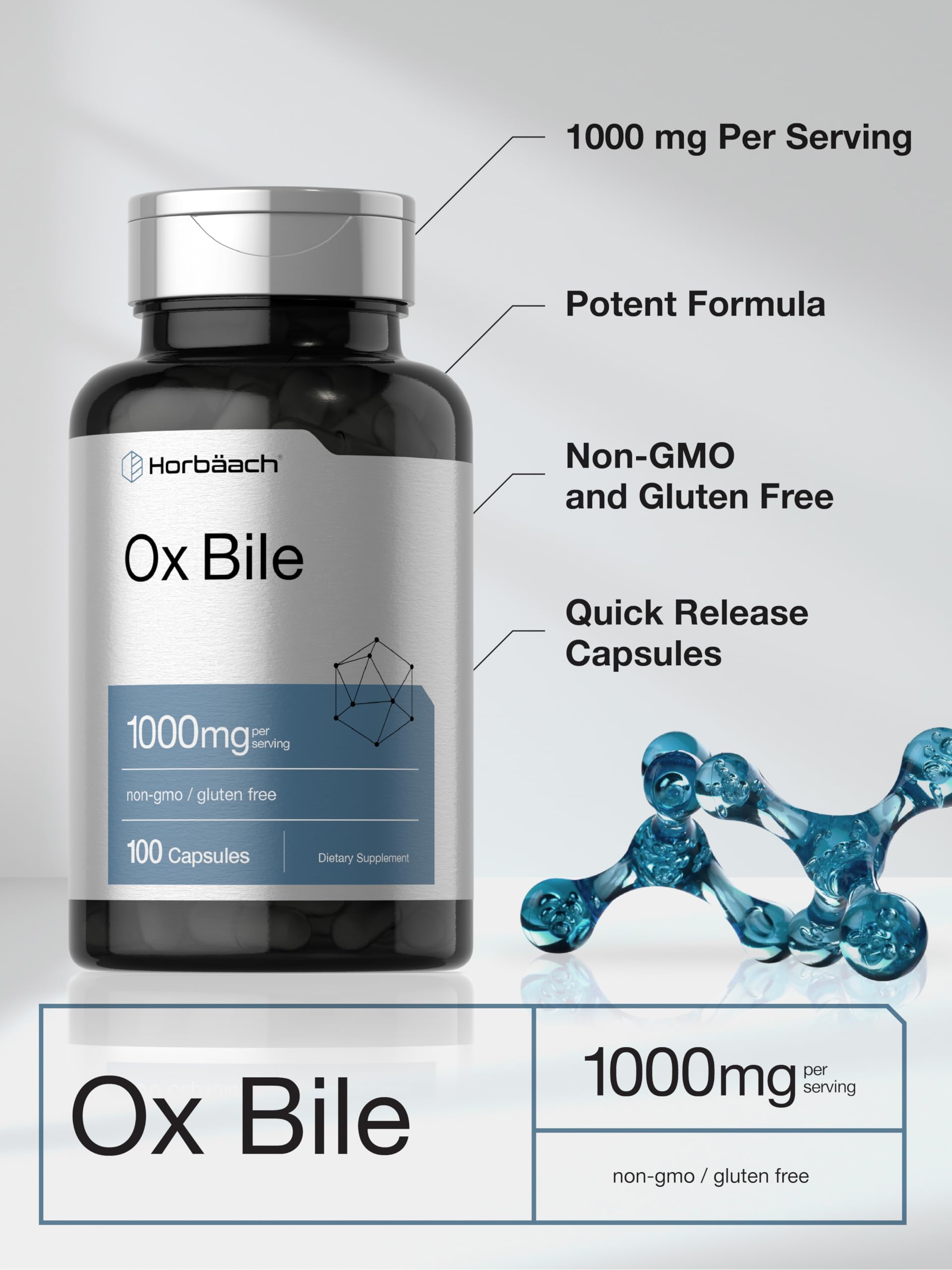Horbaach Ox Bile: etiqueta nutricional clara y fácil de revisar.