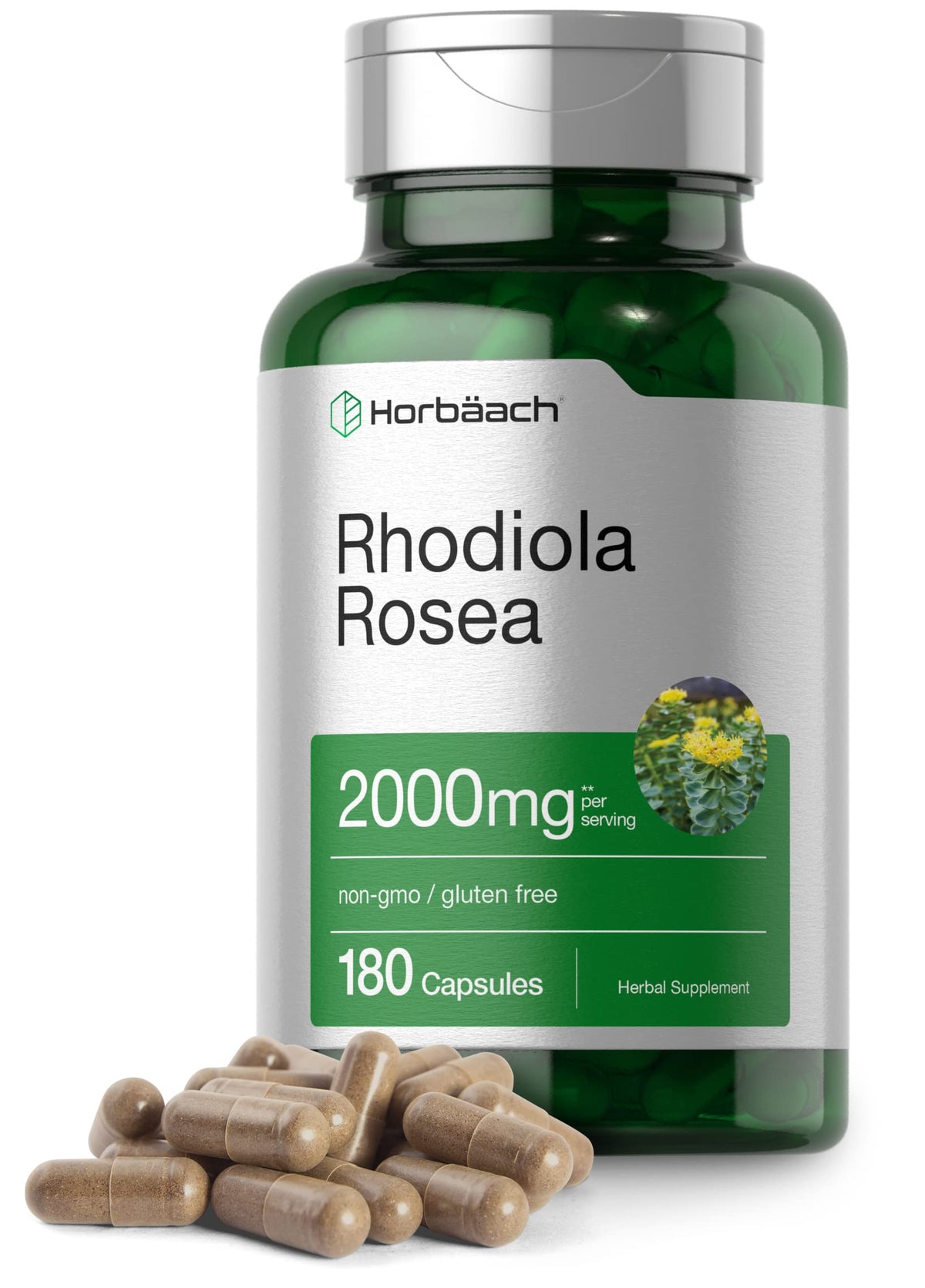 Horbäach Rhodiola Rosea cápsulas de liberación rápida para energía diaria.