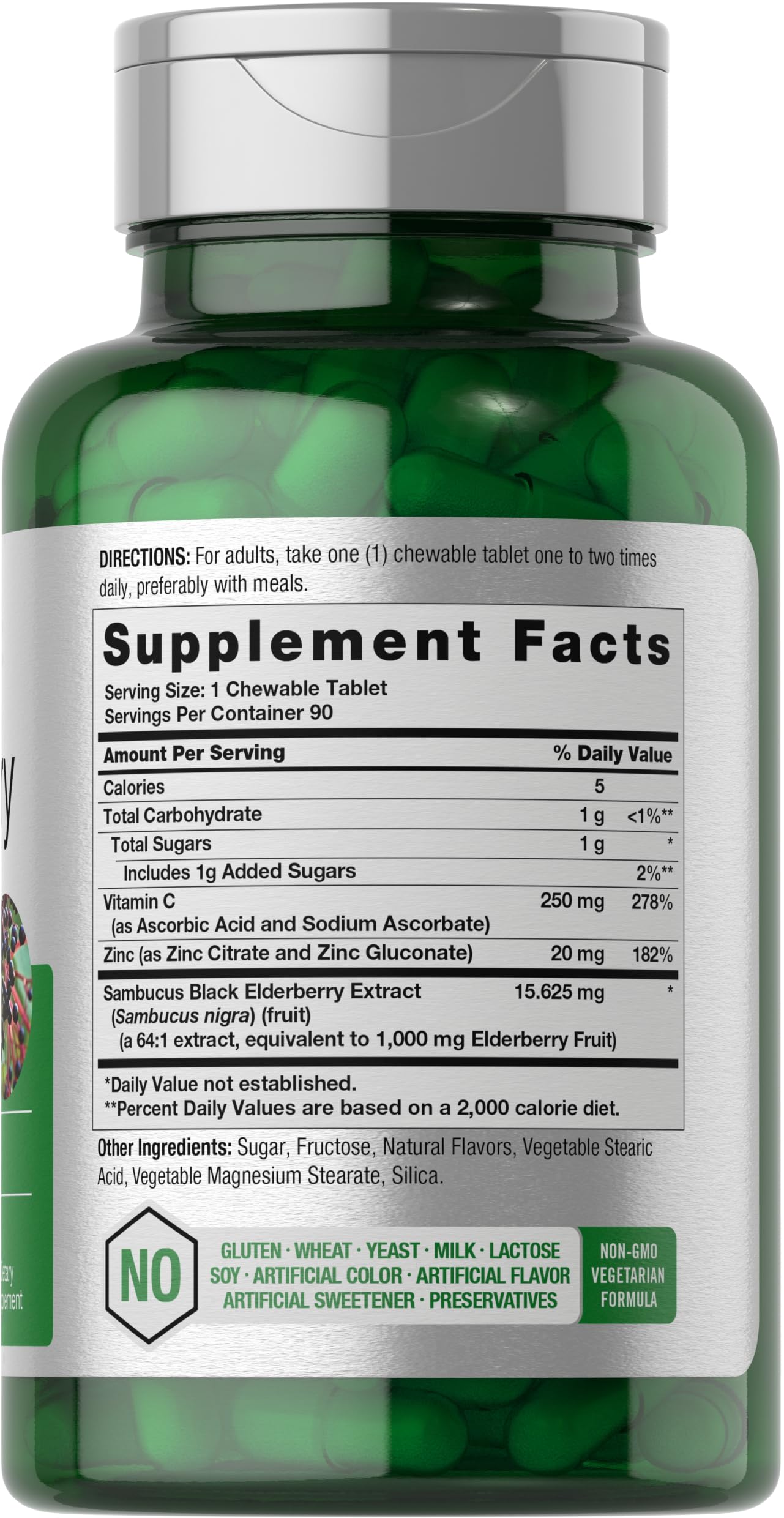 Horbaach sauco negro etiqueta: información clara de vitamina C y zinc.