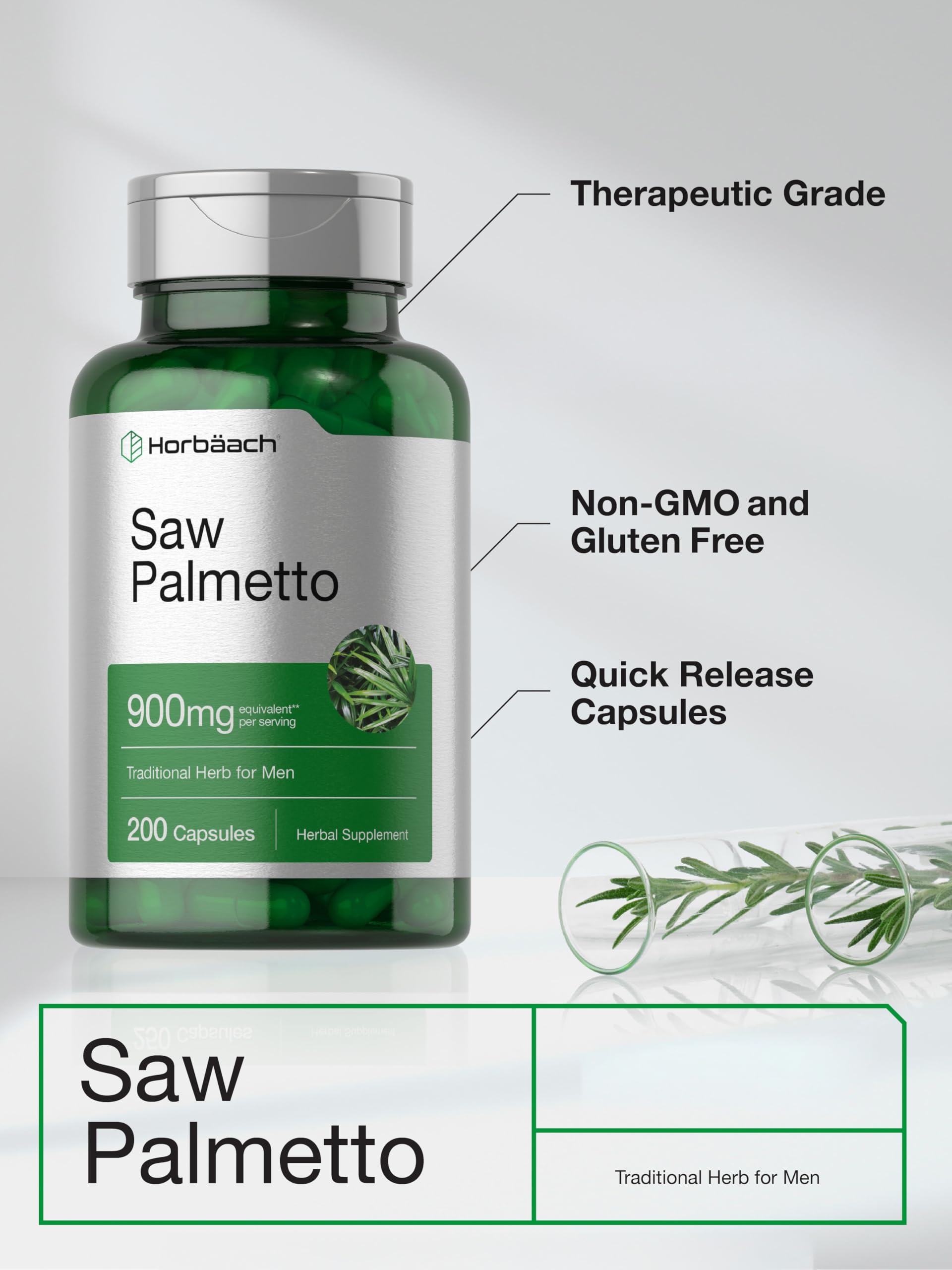 Horbäach Saw Palmetto Extract, valores nutricionales claros para consumidores.