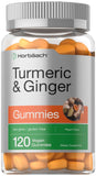 Envase de Horbaach Turmeric y Ginger Gummies con sabor durazno, listo para consumo diario.