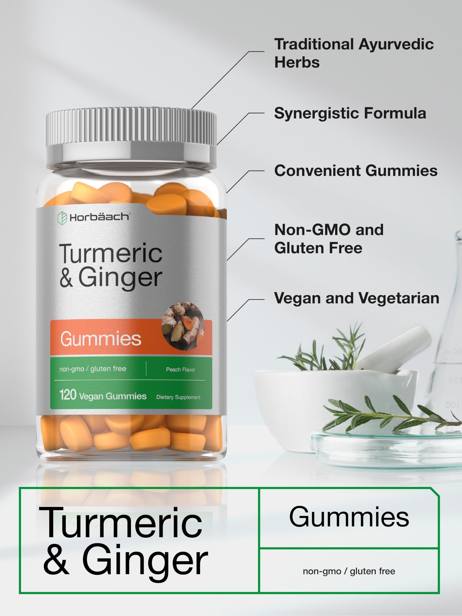 Sabor durazno de Horbaach Turmeric y Ginger Gummies, agradable y suave.