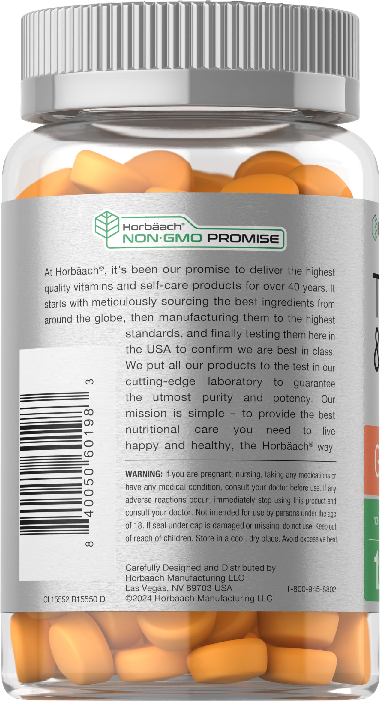 Textura gomosa de Horbaach Turmeric y Ginger Gummies, agradable al masticar.