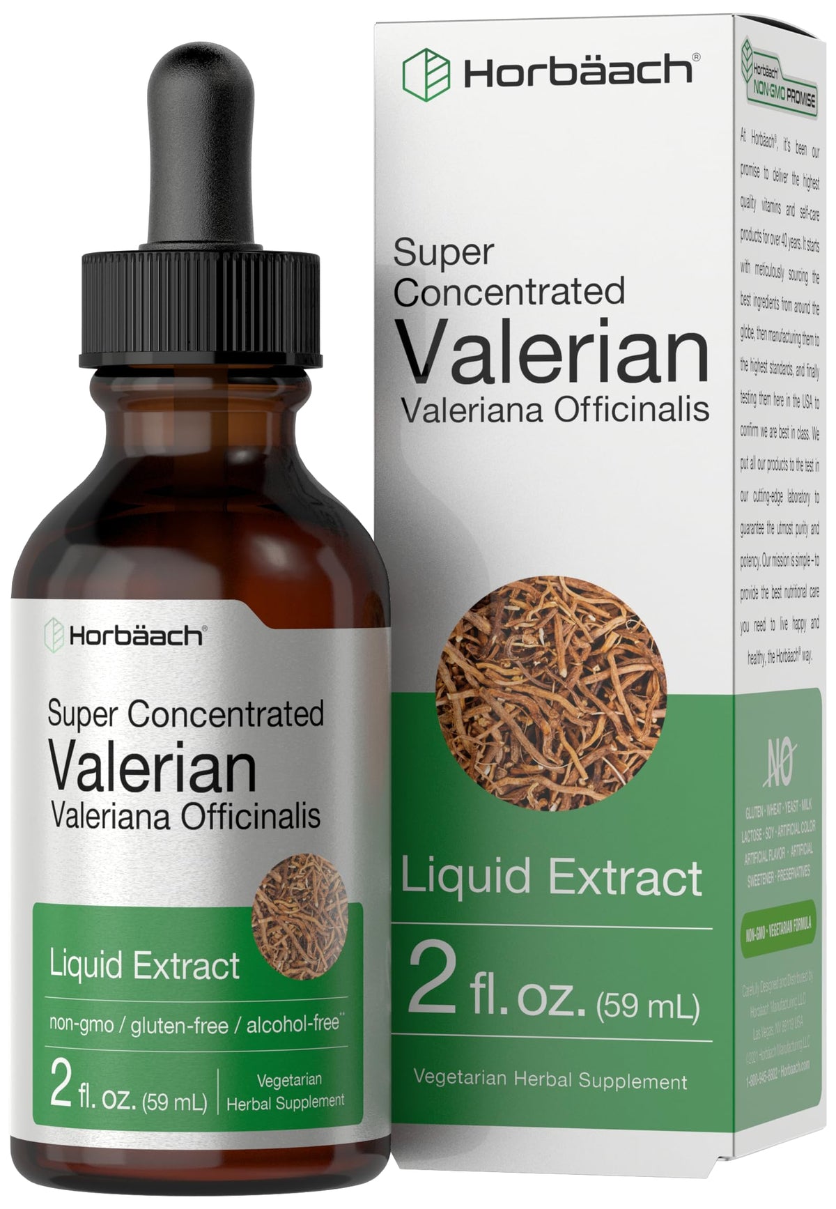 Horbäach Valeriana sin alcohol, botella de 2 onzas, para rutina nocturna más tranquila.