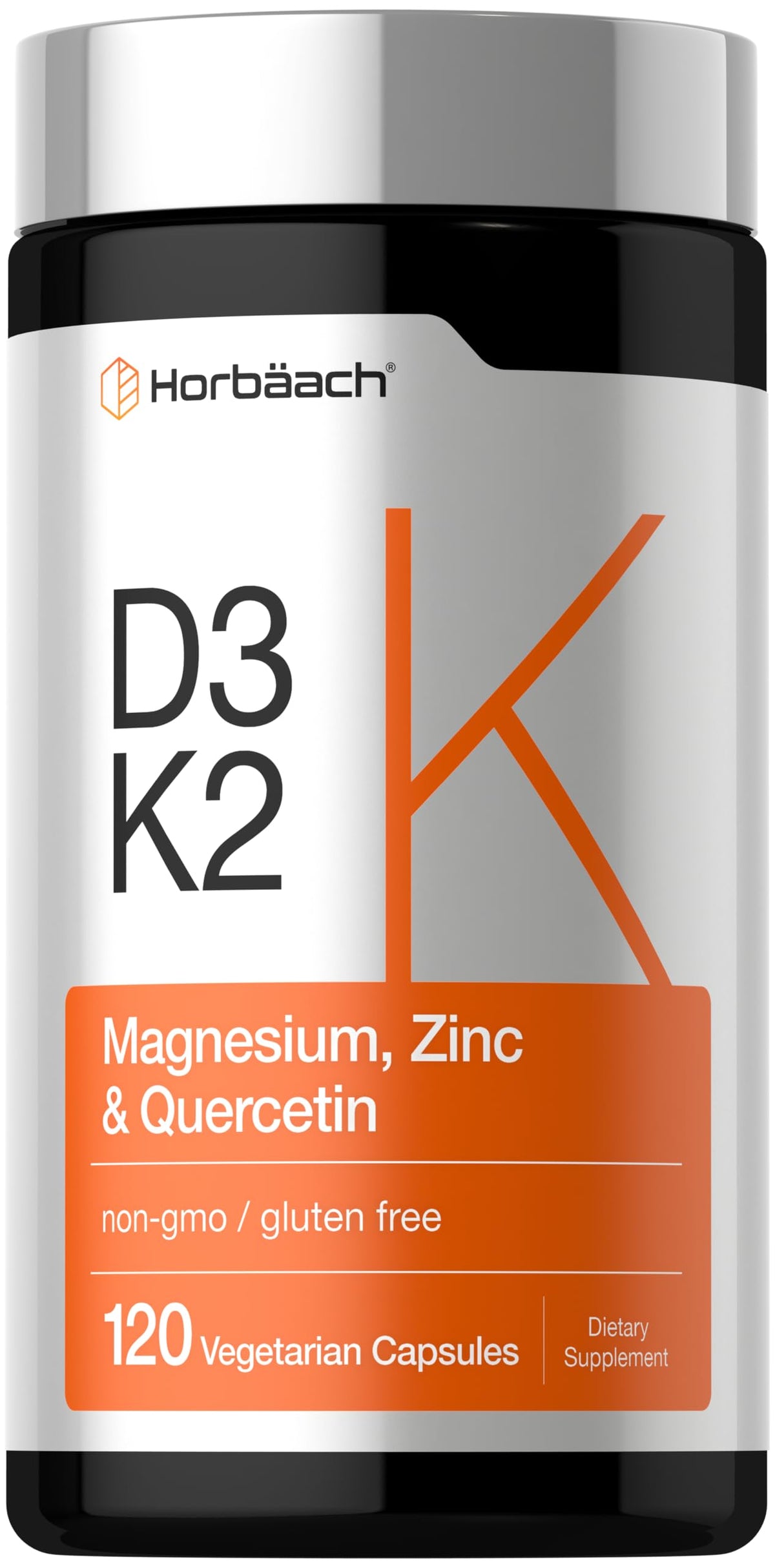Horbäach Vitamin D3 K2 en botella de cápsulas para uso diario