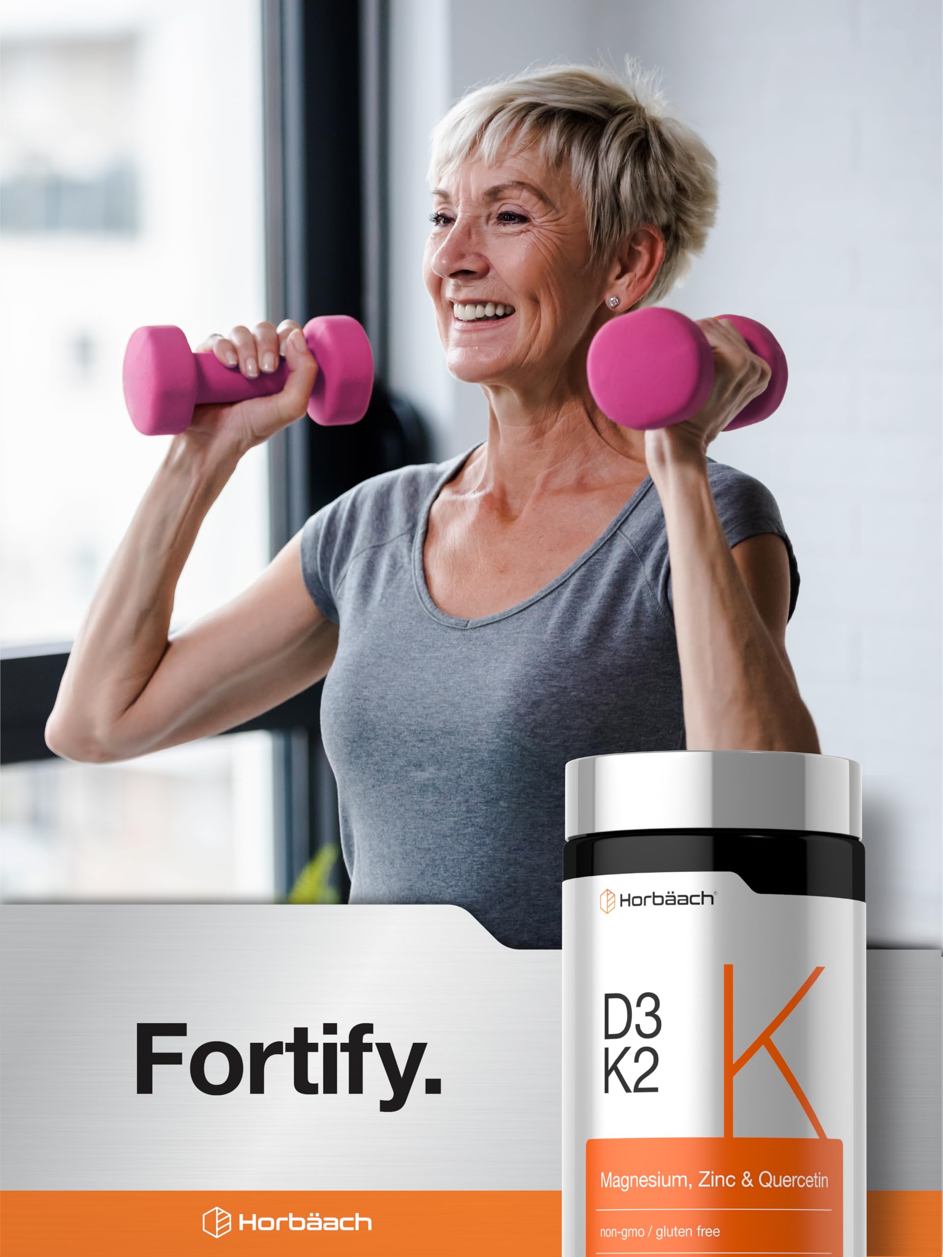 Presentación del producto Horbäach Vitamin D3 K2 para suplemento vegetariano