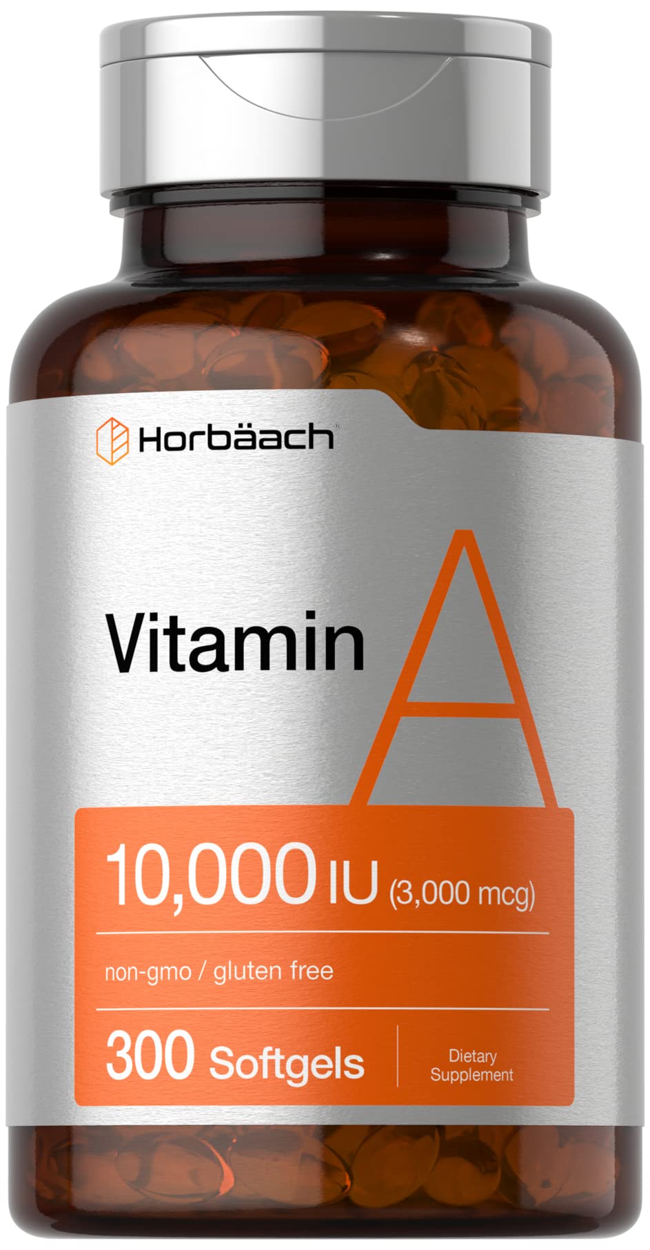 Horbäach Vitamina A 10000 UI en cápsulas blandas para uso diario.