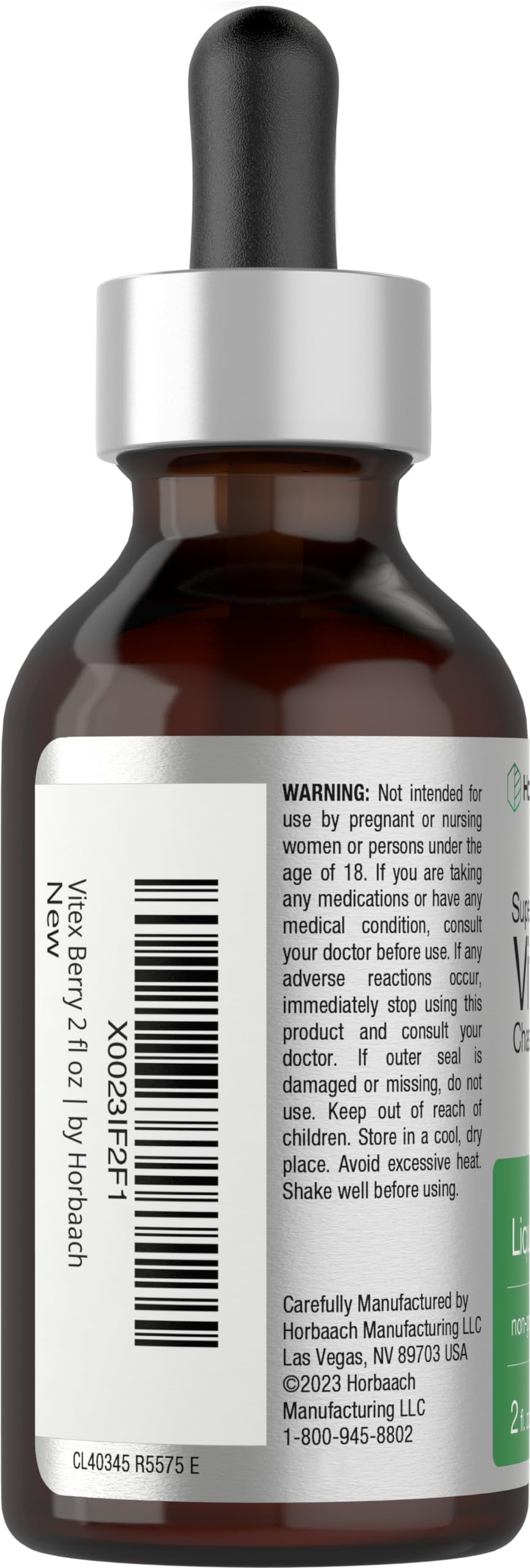 Frasco con ingredientes botánicos de Horbaach Vitex para bienestar