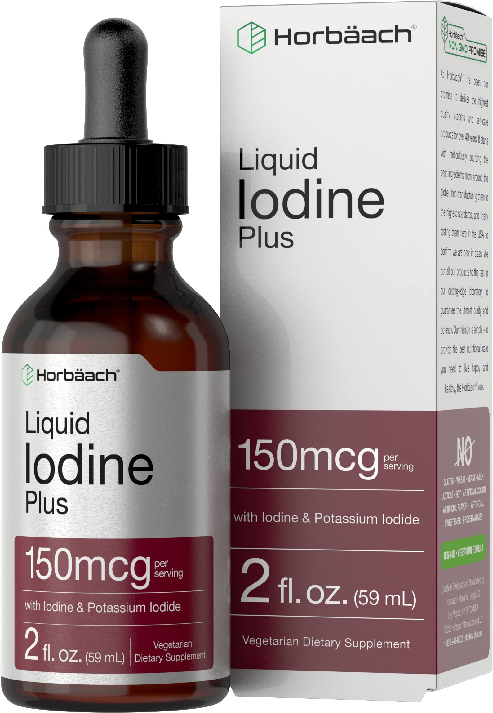 Horbäach Yodo líquido, botella frontal para dosis diaria fácil y rápida