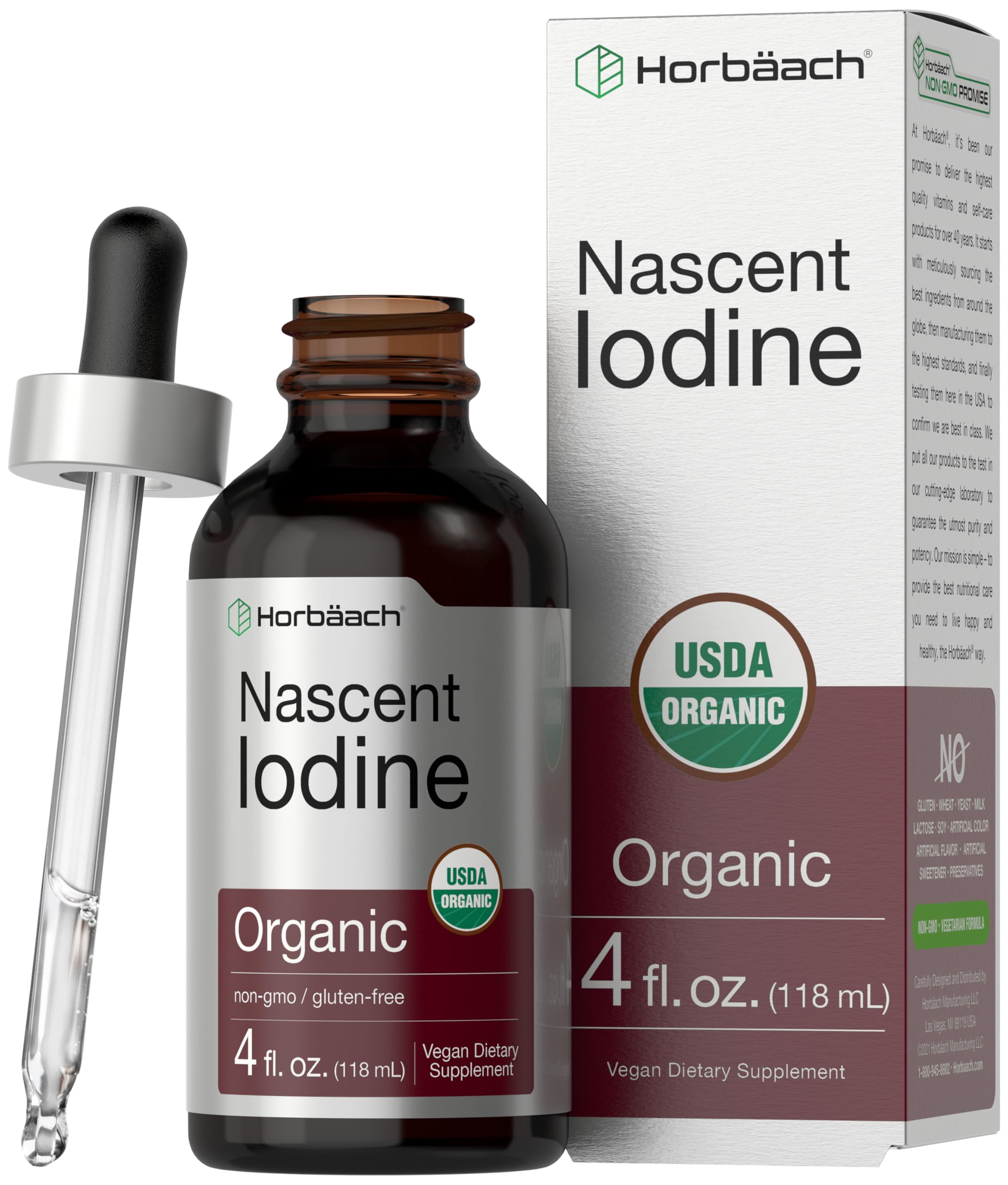 Horbaach Gotas de Yodo Naciente, botella visible, dosis precisa para uso diario.