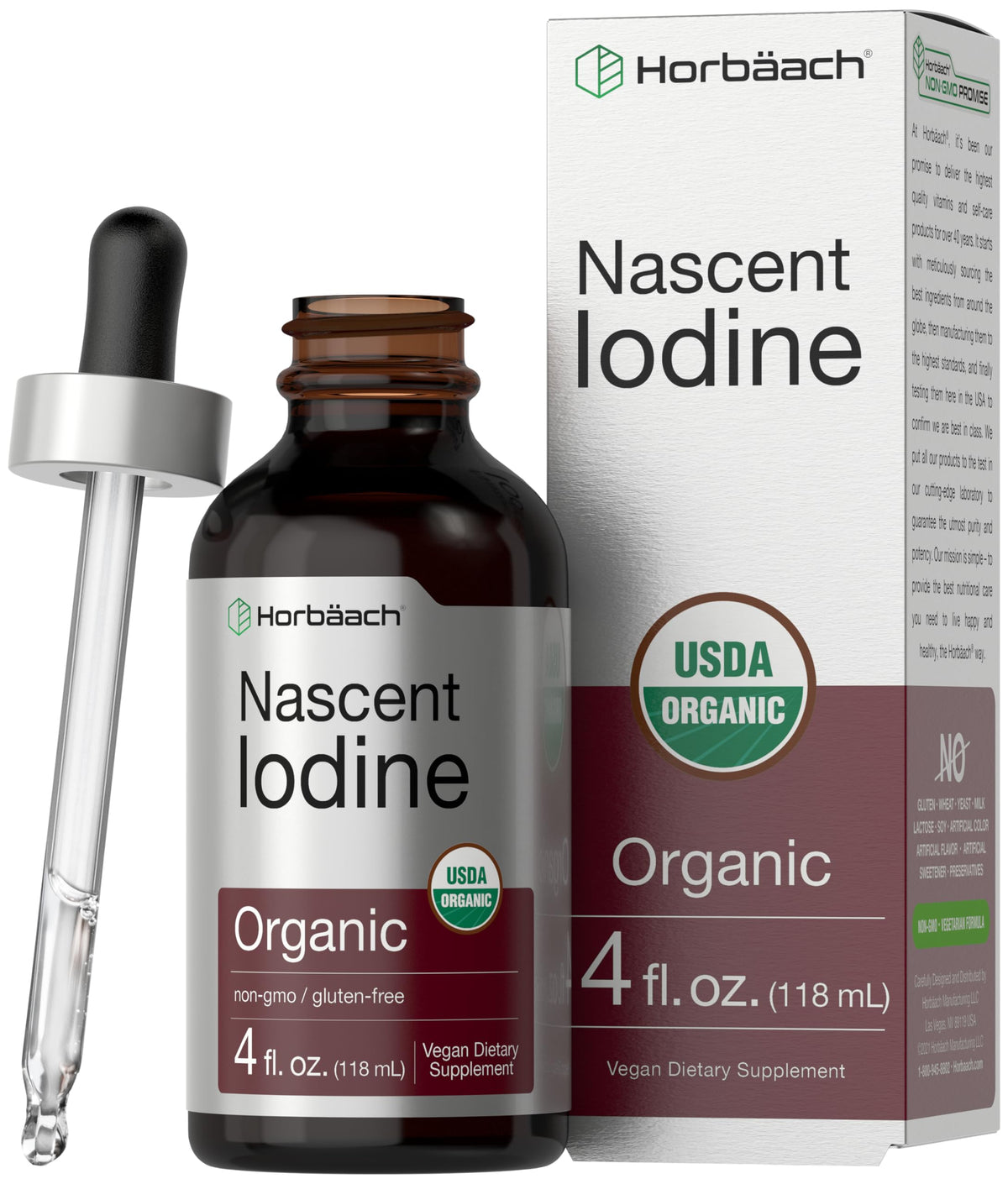 Horbaach Gotas de Yodo Naciente, botella visible, dosis precisa para uso diario.