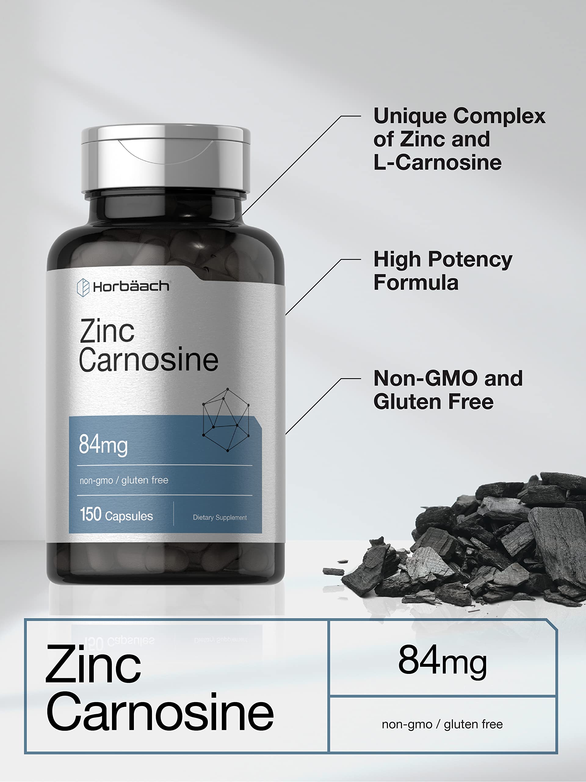 Horbaach Zinc Carnosine etiqueta: composición clara para una selección informada.