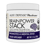 Host Defense BrainPower Stack Powder frente al envase, claridad potencial para la jornada