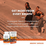 Host Defense Breathe, etiqueta destaca Chaga, Reishi y Cordyceps y sus posibles usos.